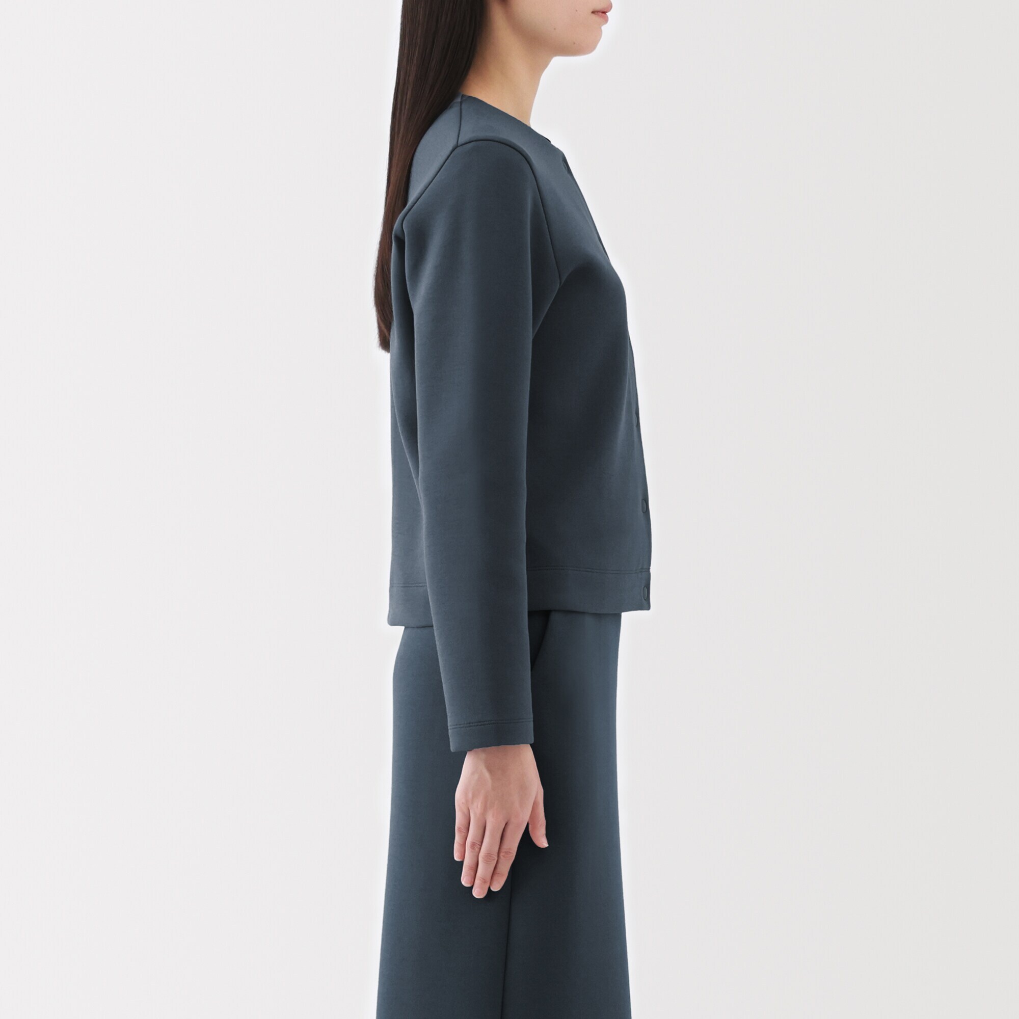 婦人　二重編みスウェットカーディガン