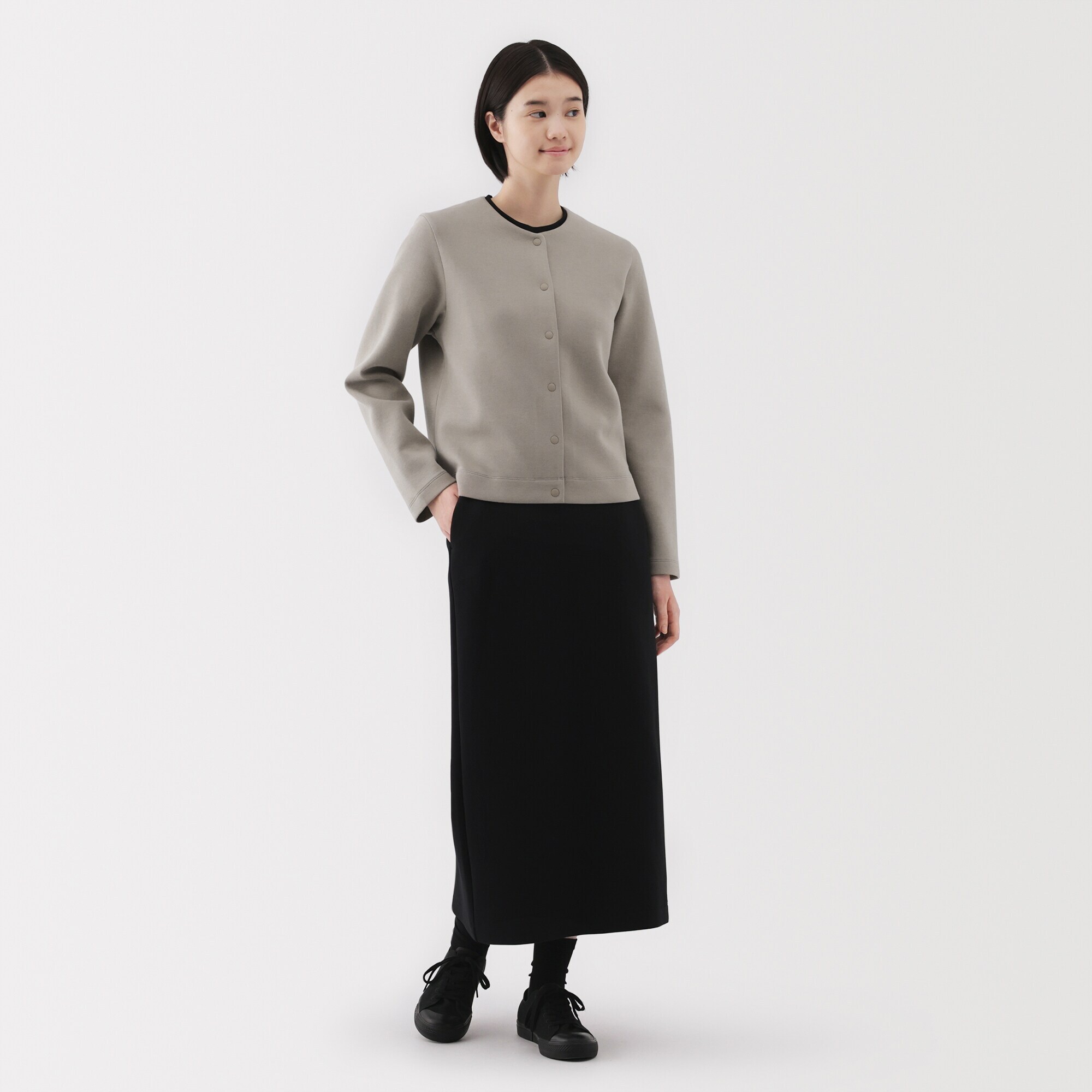 婦人　二重編みスウェットカーディガン