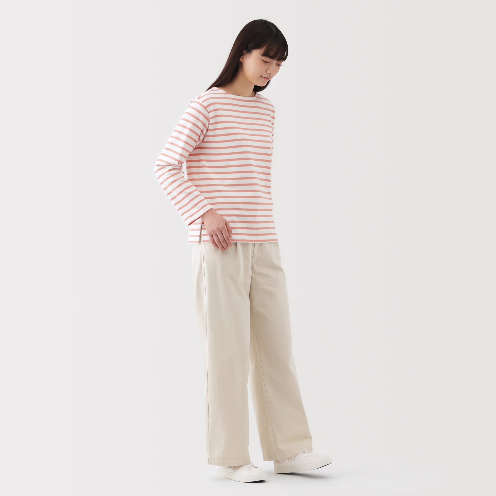 婦人　太番手ボートネック長袖Ｔシャツ