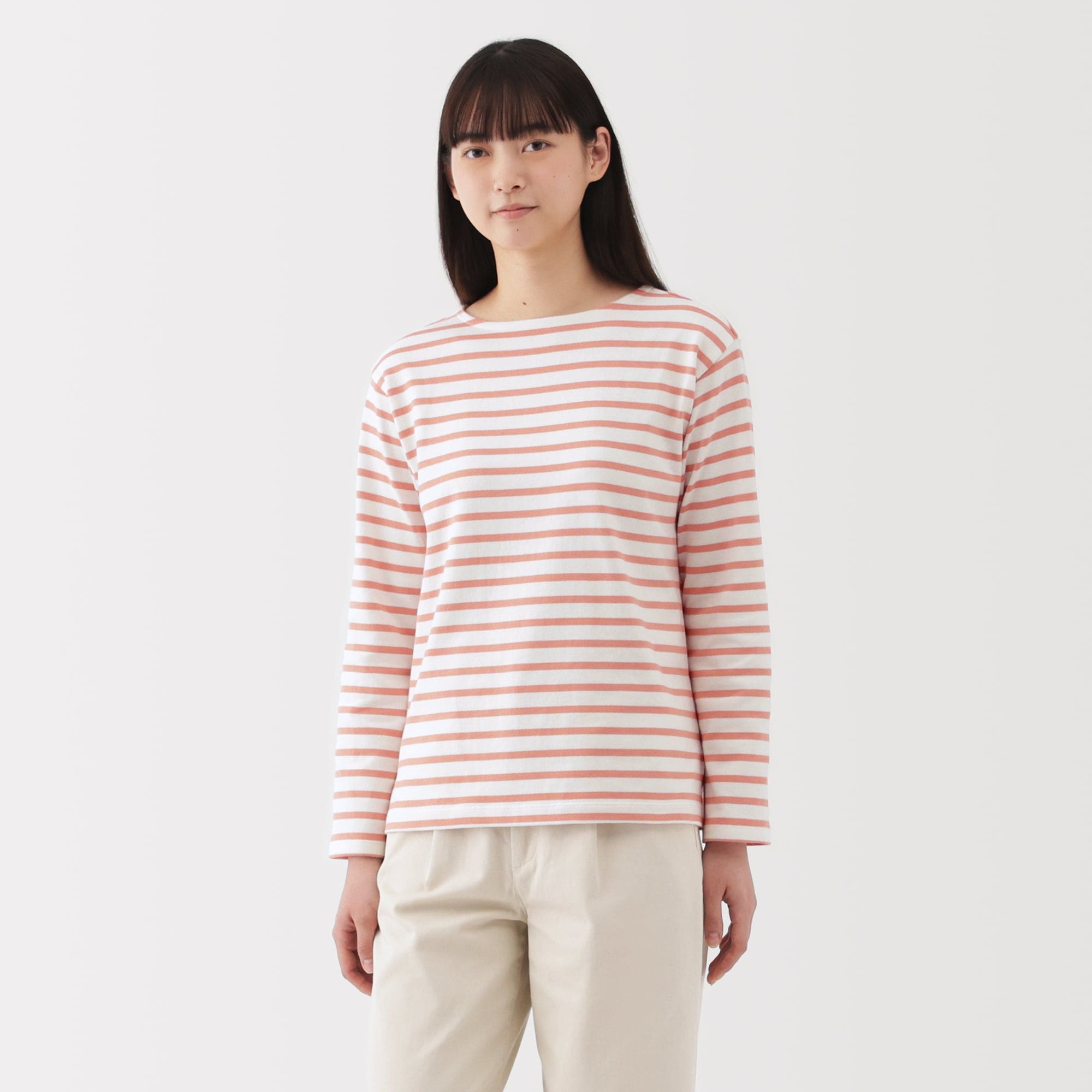 無印良品　カットソー　長袖　ボーダー　ボートネック 婦人 太番手ボートネック長袖Tシャツ | 無印良品