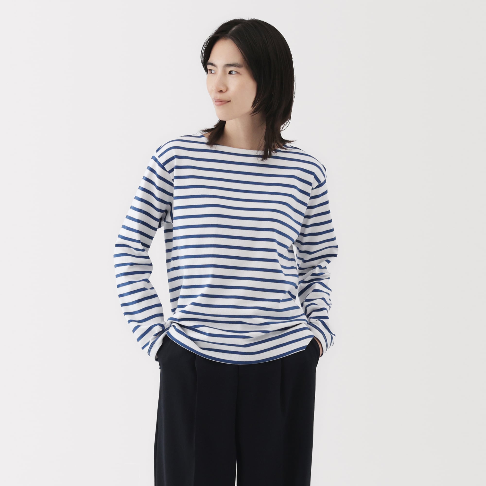 婦人　太番手ボートネック長袖Ｔシャツ