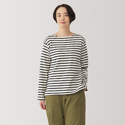 婦人　太番手ボートネック長袖Ｔシャツ