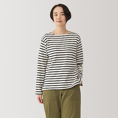 婦人　太番手ボートネック長袖Ｔシャツ