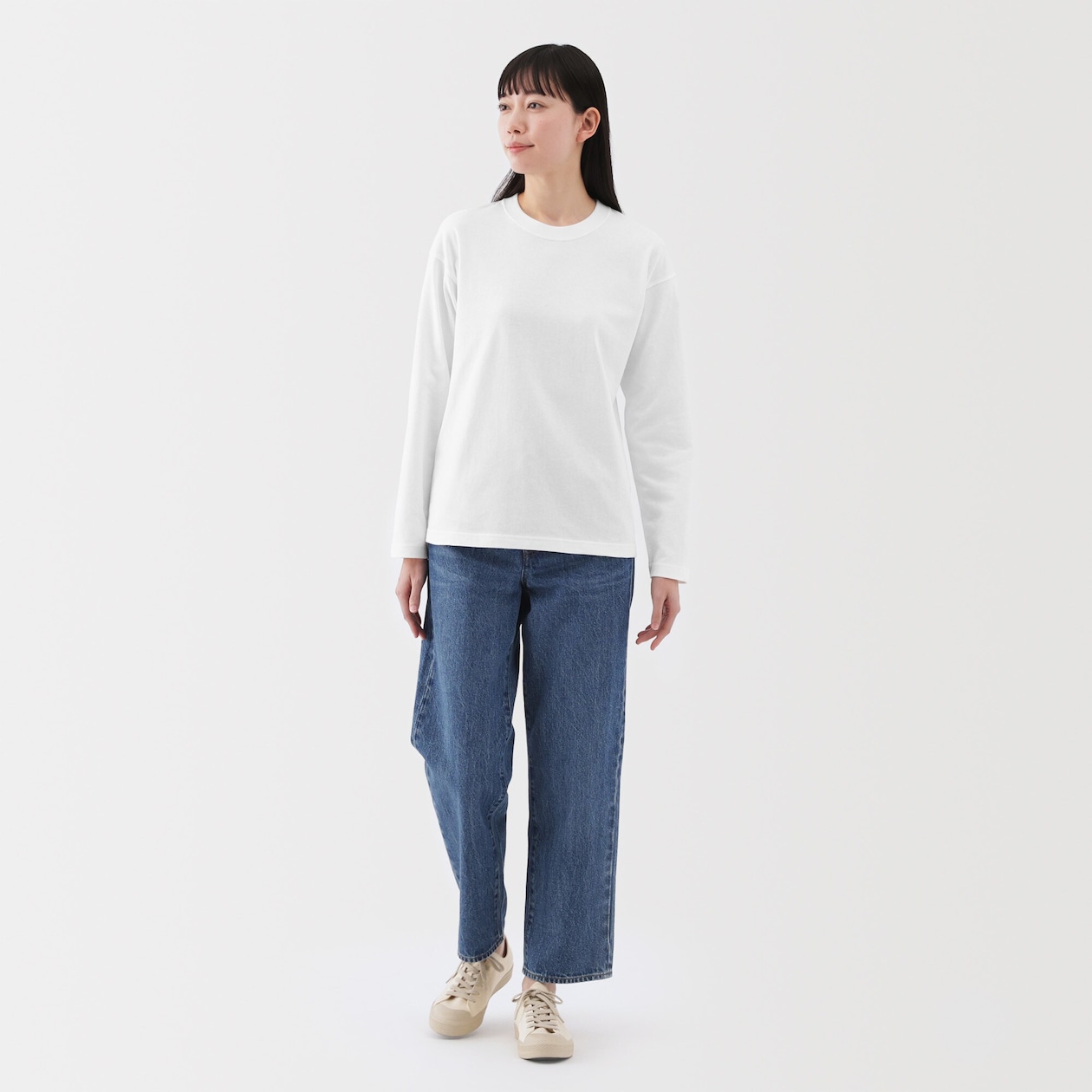 婦人　引き揃え天竺編みクルーネック長袖Ｔシャツ