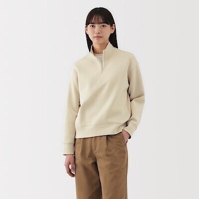 婦人　二重編みハーフジップスウェットシャツ