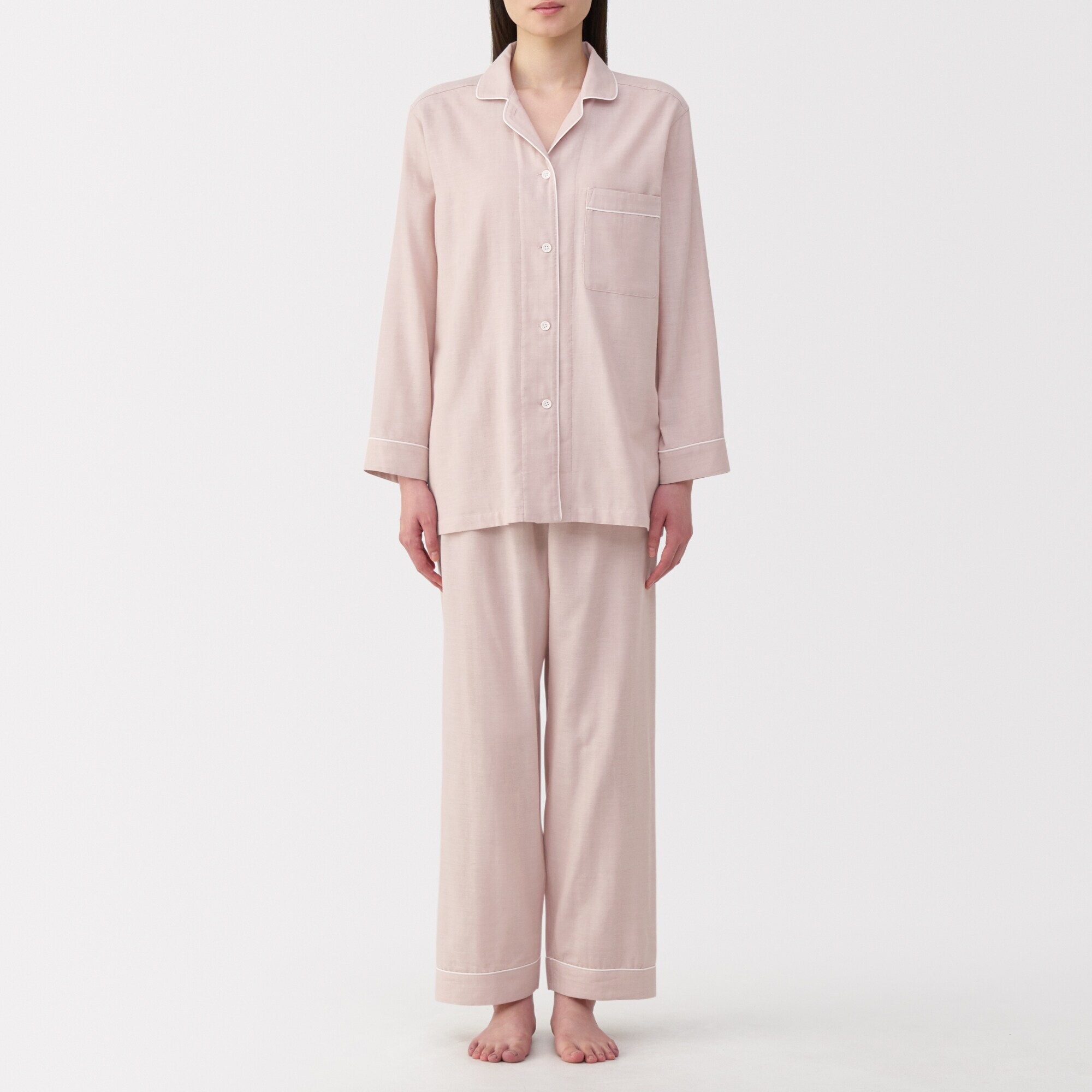 婦人　脇に縫い目のない　二重ガーゼ長袖パジャマ