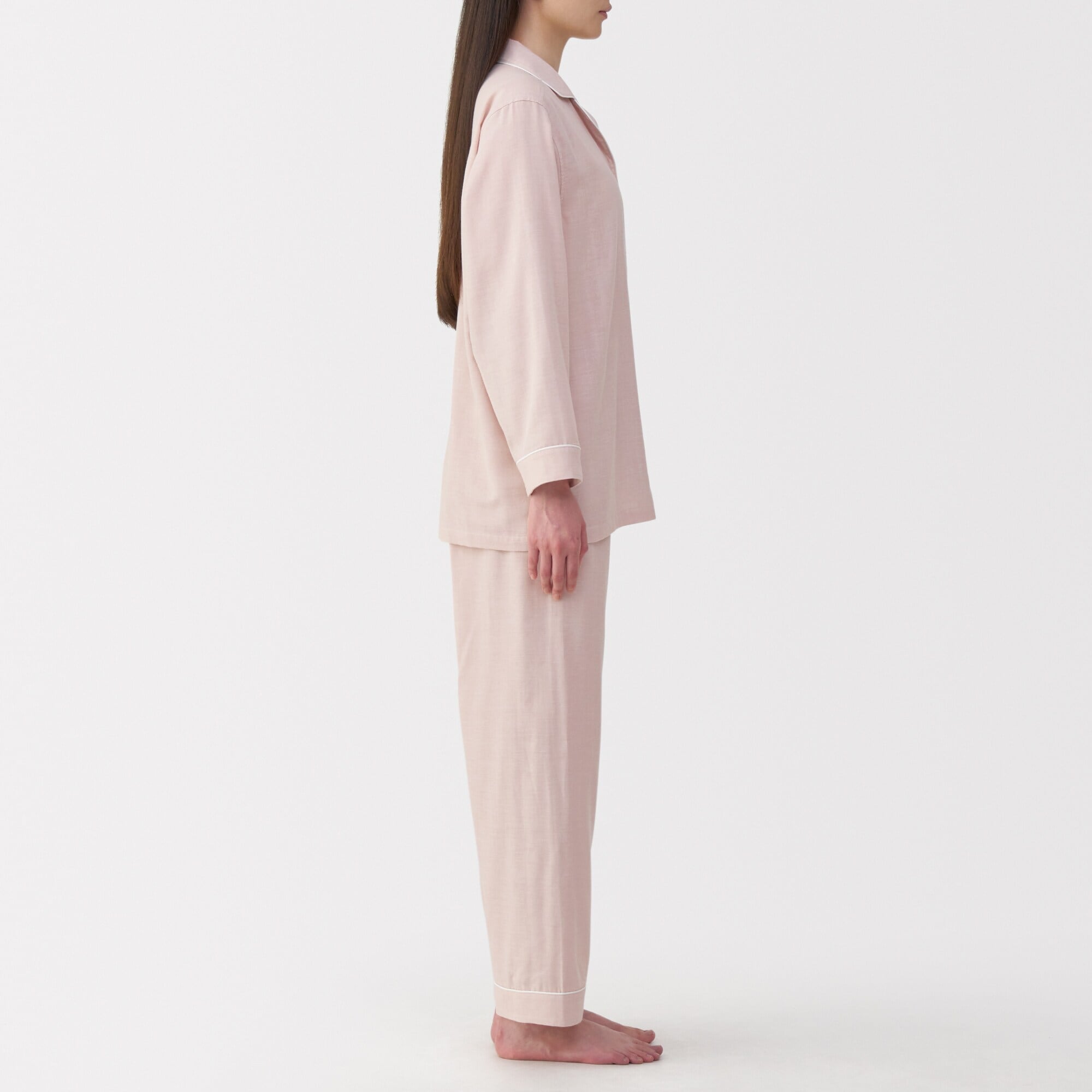 婦人　脇に縫い目のない　二重ガーゼ長袖パジャマ