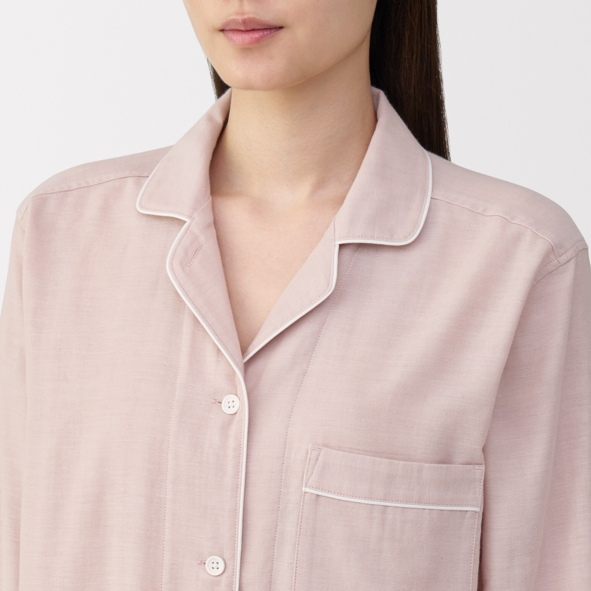 婦人　脇に縫い目のない　二重ガーゼ長袖パジャマ