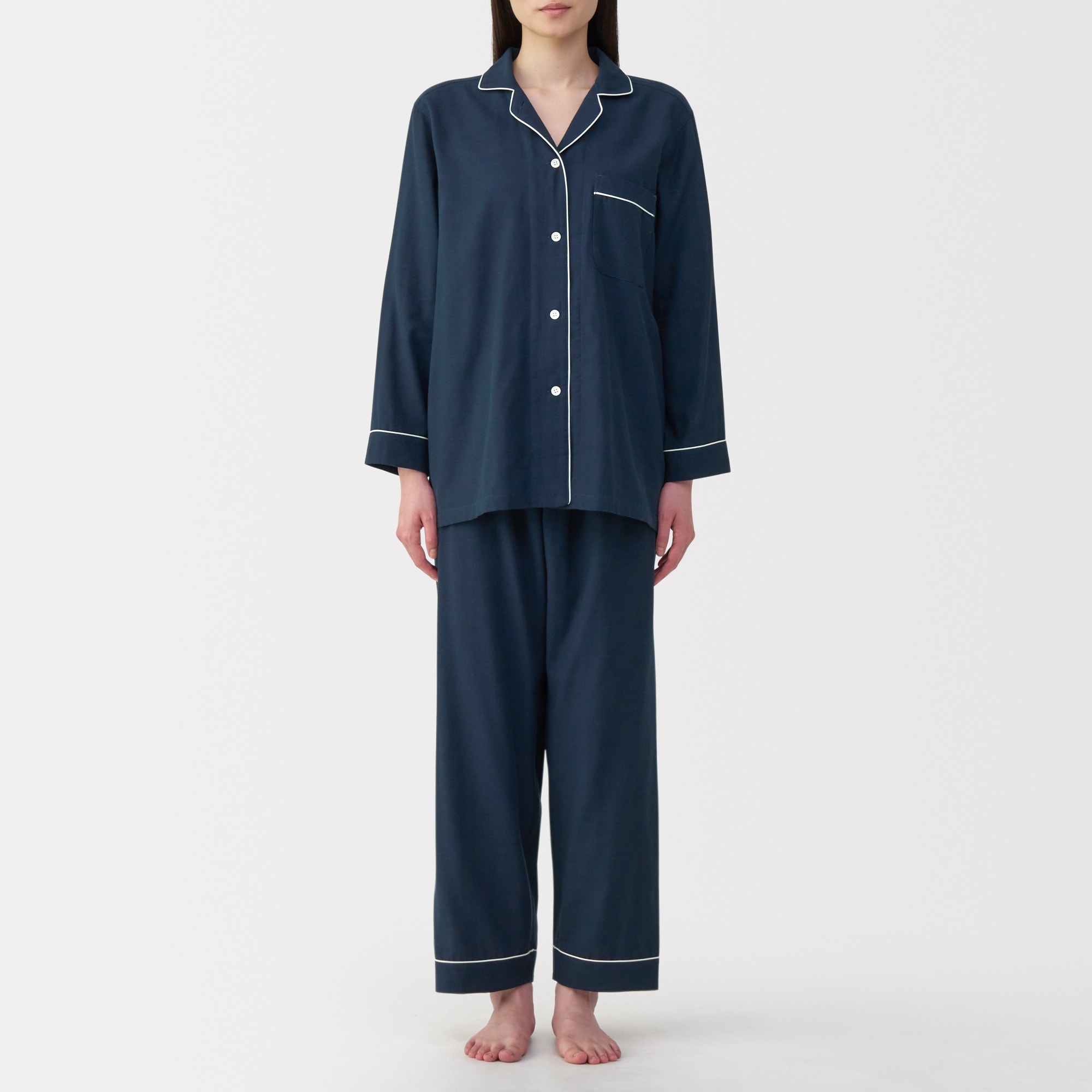 婦人　脇に縫い目のない　二重ガーゼ長袖パジャマ