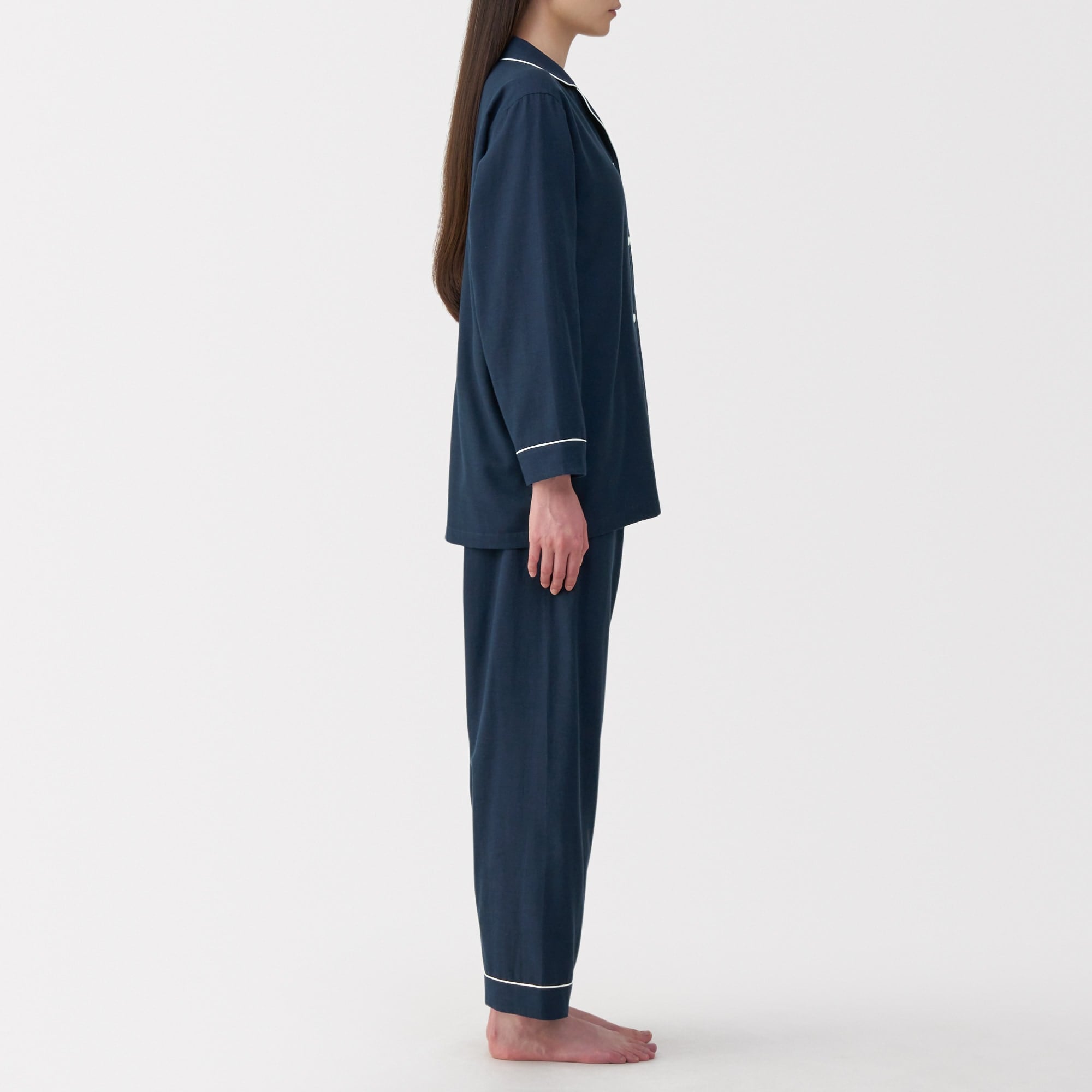 婦人　脇に縫い目のない　二重ガーゼ長袖パジャマ