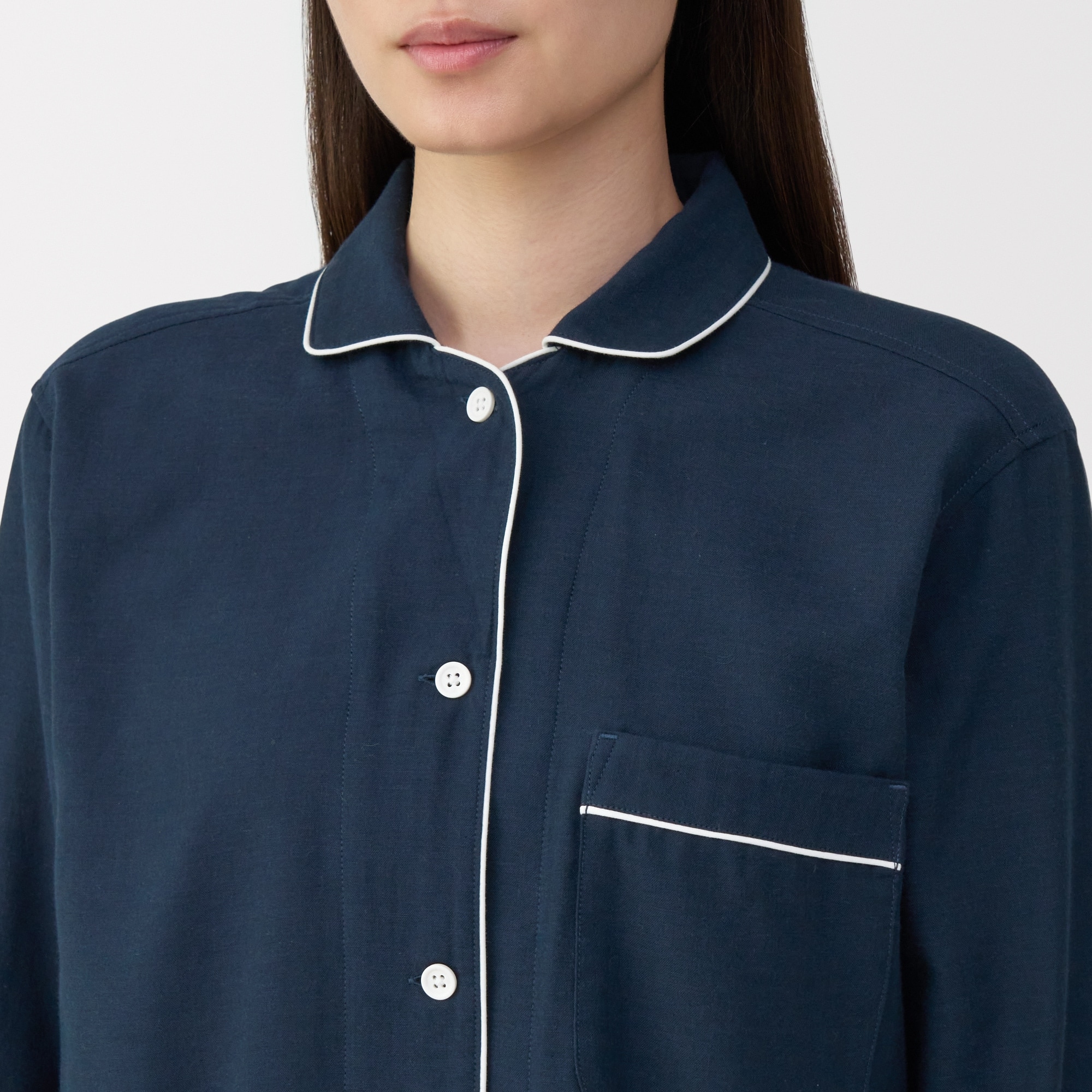 婦人　脇に縫い目のない　二重ガーゼ長袖パジャマ