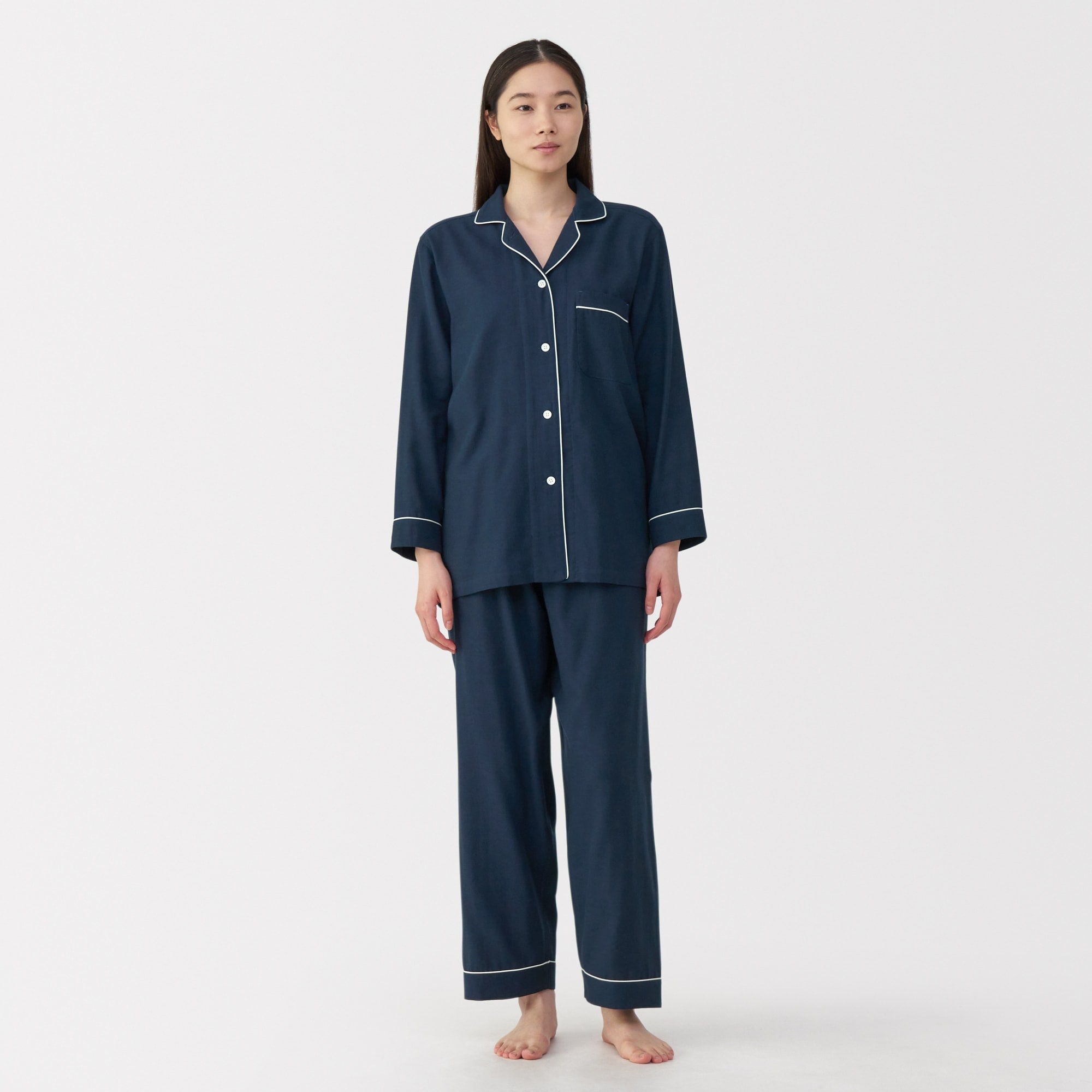 婦人　脇に縫い目のない　二重ガーゼ長袖パジャマ