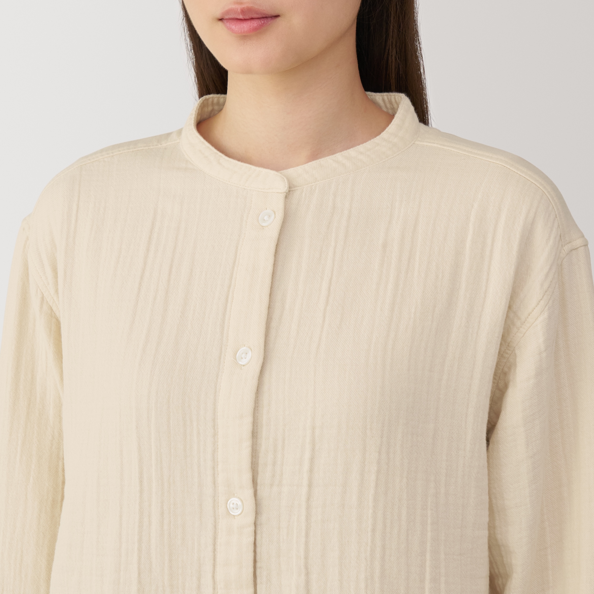 婦人　脇に縫い目のない　チーズクロスガーゼ長袖パジャマ　