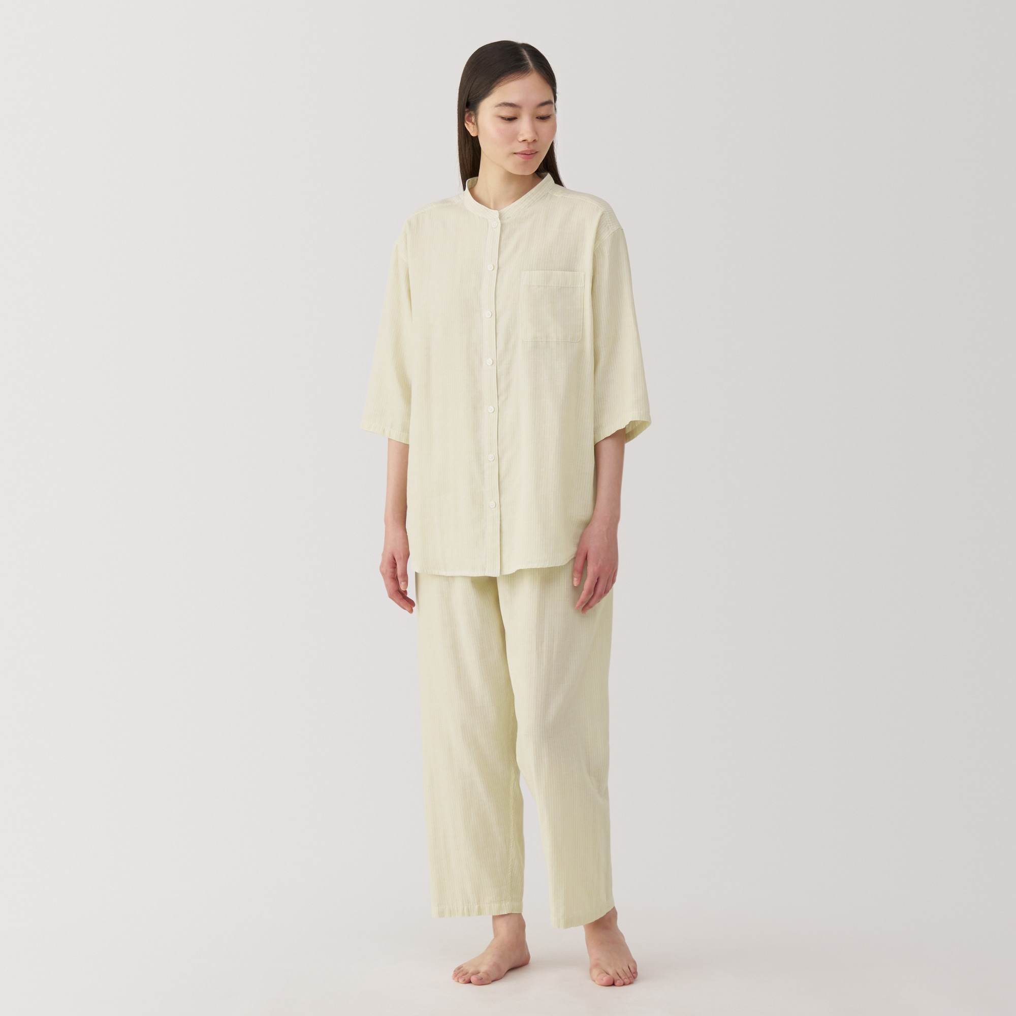 めがね　無印良品　薄手ガーゼ七分袖パジャマMサイズ2点 婦人 脇に縫い目のない 薄手ガーゼ七分袖パジャマ | 無印良品