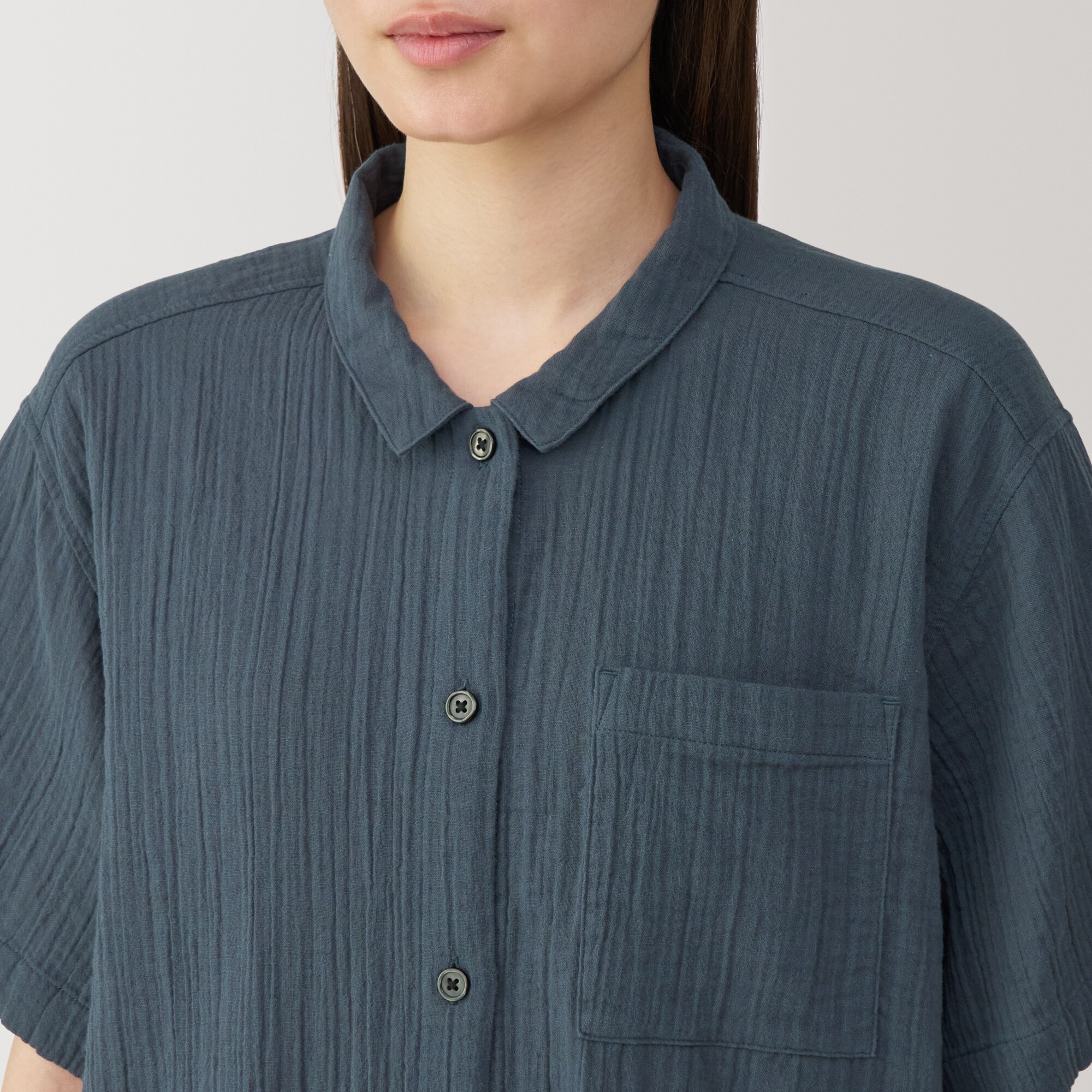 婦人 脇に縫い目のない 楊柳ガーゼ五分袖パジャマ | 無印良品