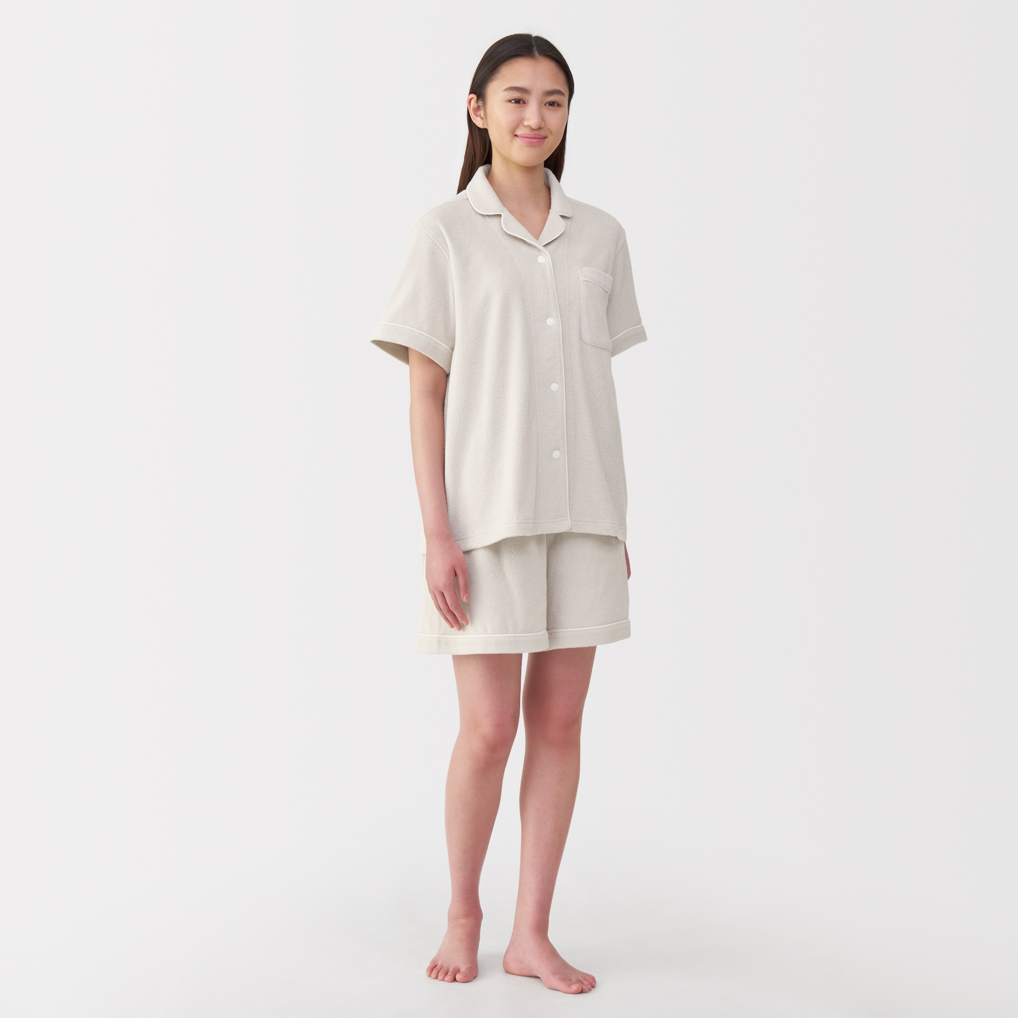 「２着セット」無印良品　着るタオル 両面パイル半袖パジャマ Mサイズ オフ白 婦人 着るタオル 両面パイル半袖パジャマ | 無印良品