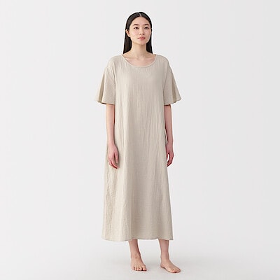 婦人 脇に縫い目のない 薄手ガーゼ七分袖パジャマ | 無印良品