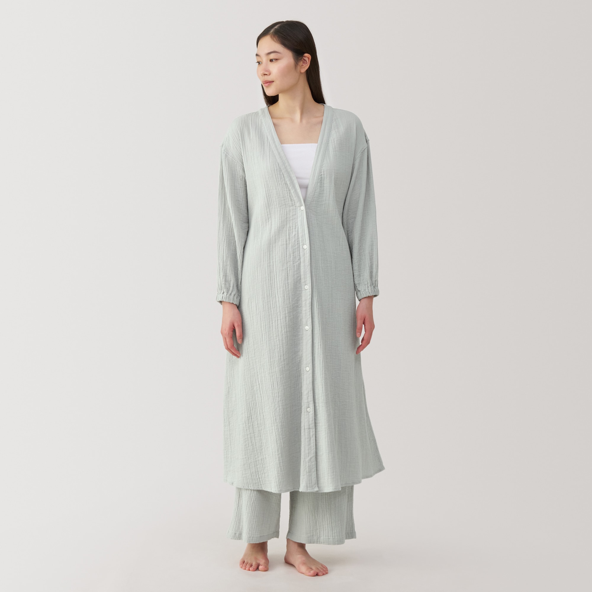 婦人　楊柳ガーゼ　ロングカーディガン