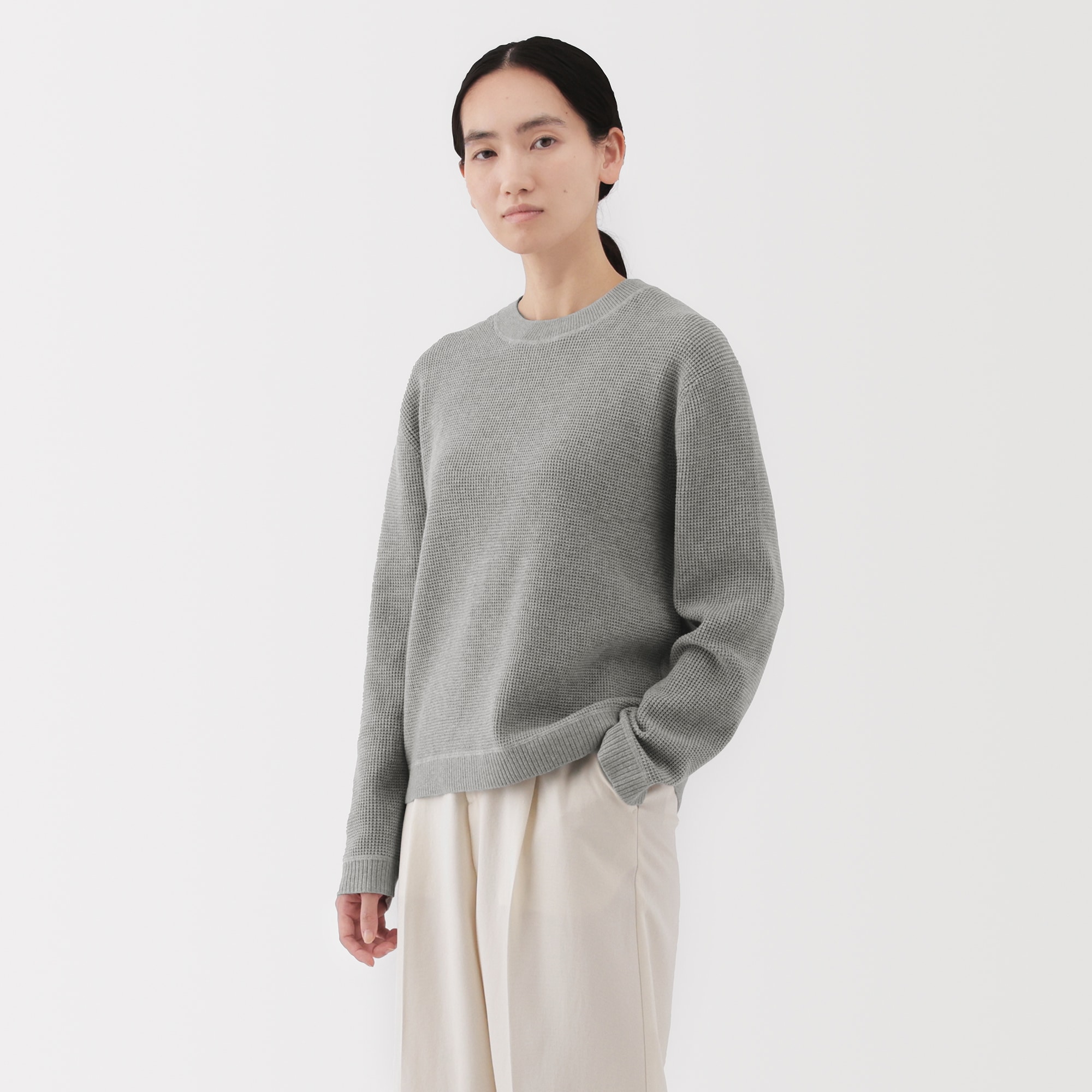 婦人 洗えるワッフル編みクルーネックセーター | 無印良品