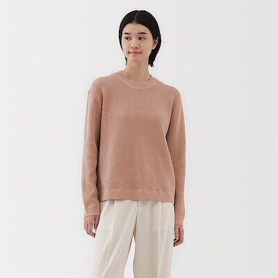 婦人　洗えるワッフル編みクルーネックセーター