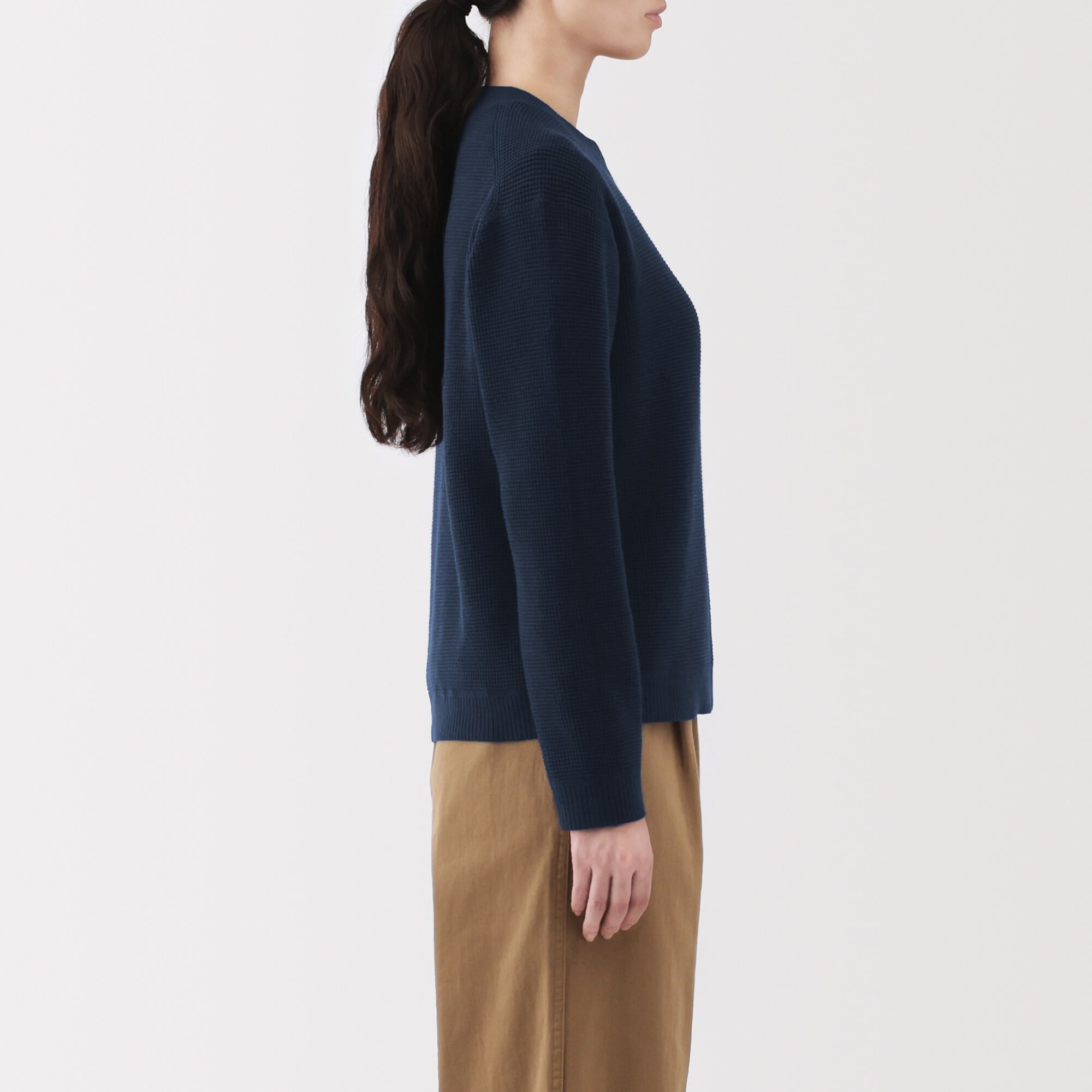 婦人　洗えるワッフル編みクルーネックセーター