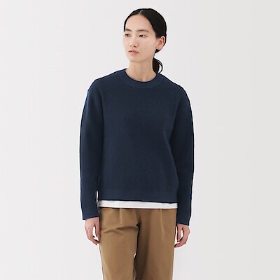 婦人　洗えるワッフル編みクルーネックセーター