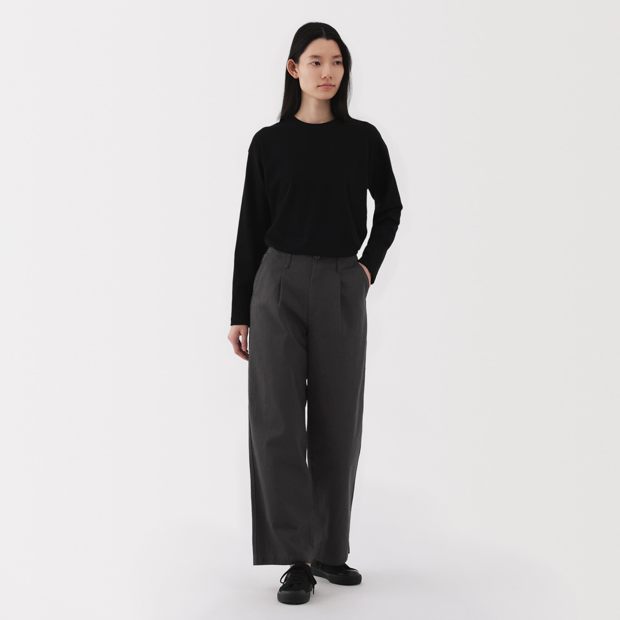 婦人 ムラ糸 チノタックワイドパンツ 股下長め | 無印良品