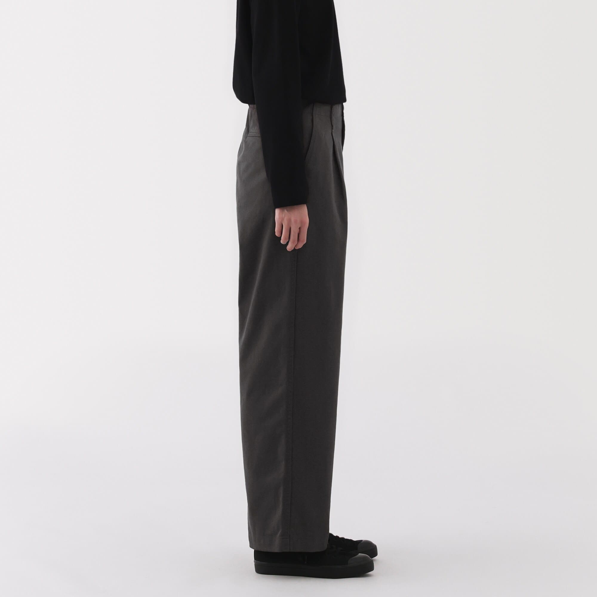 婦人　ムラ糸　チノタックワイドパンツ　股下長め