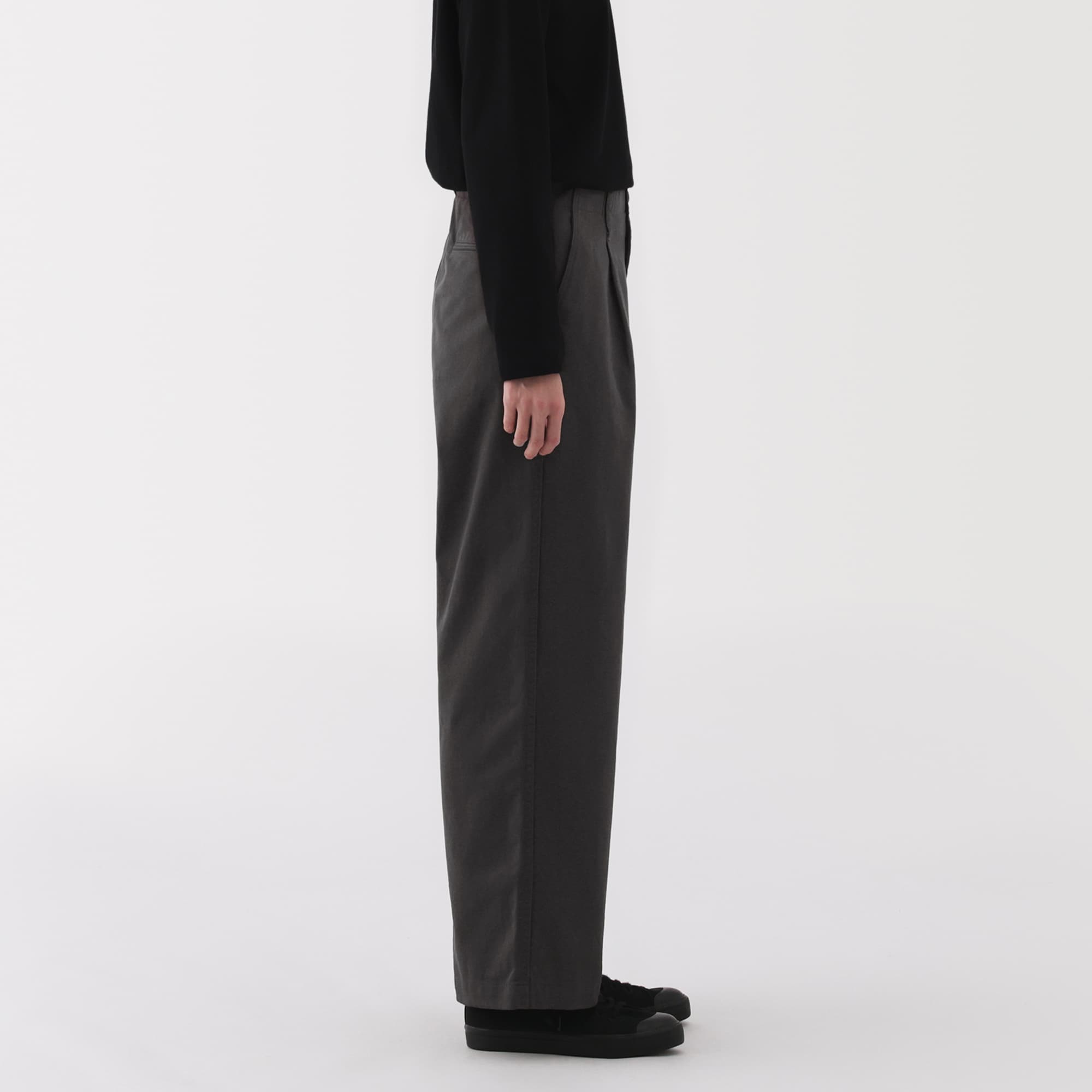 婦人　ムラ糸　チノタックワイドパンツ　股下長め