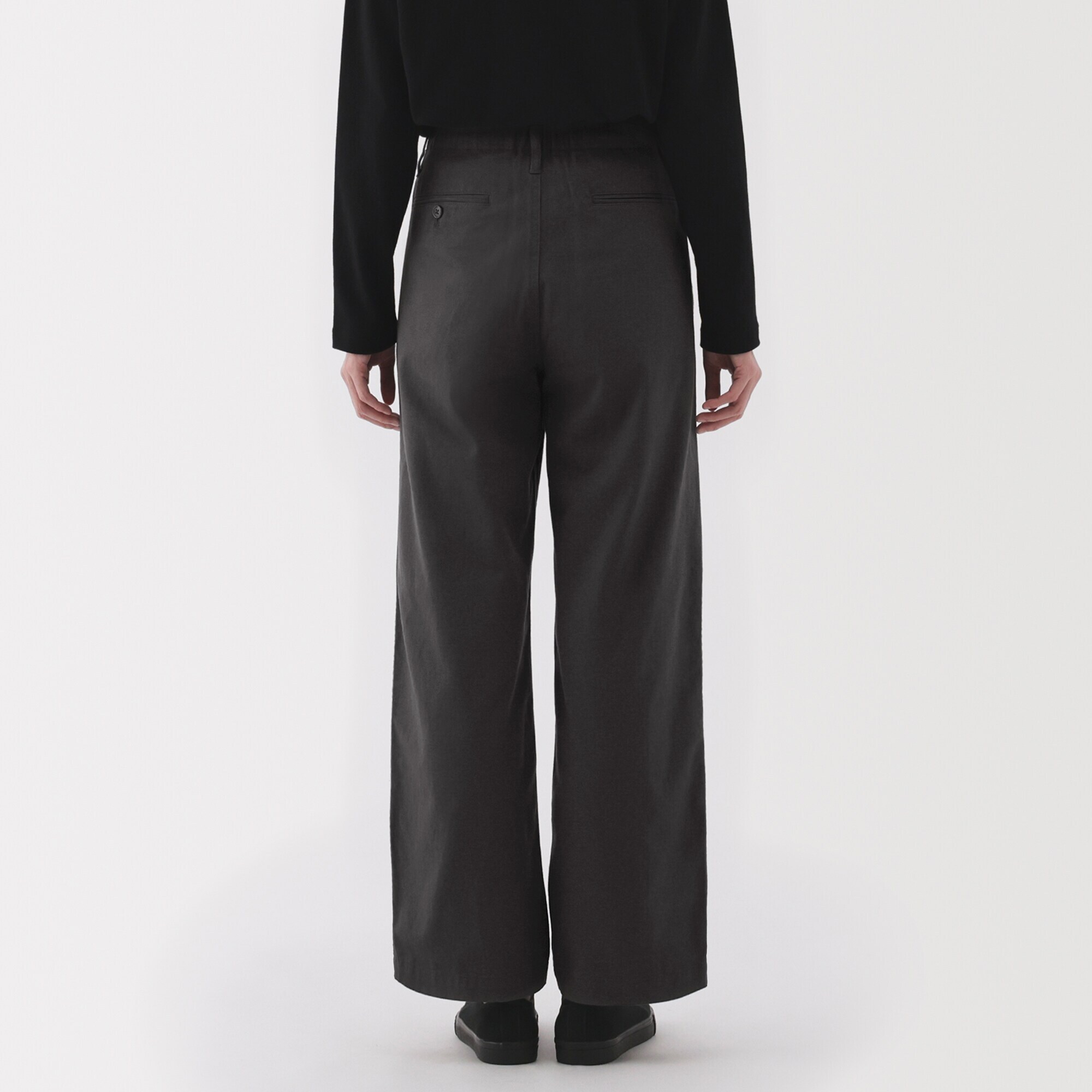 婦人　ムラ糸　チノタックワイドパンツ　股下長め