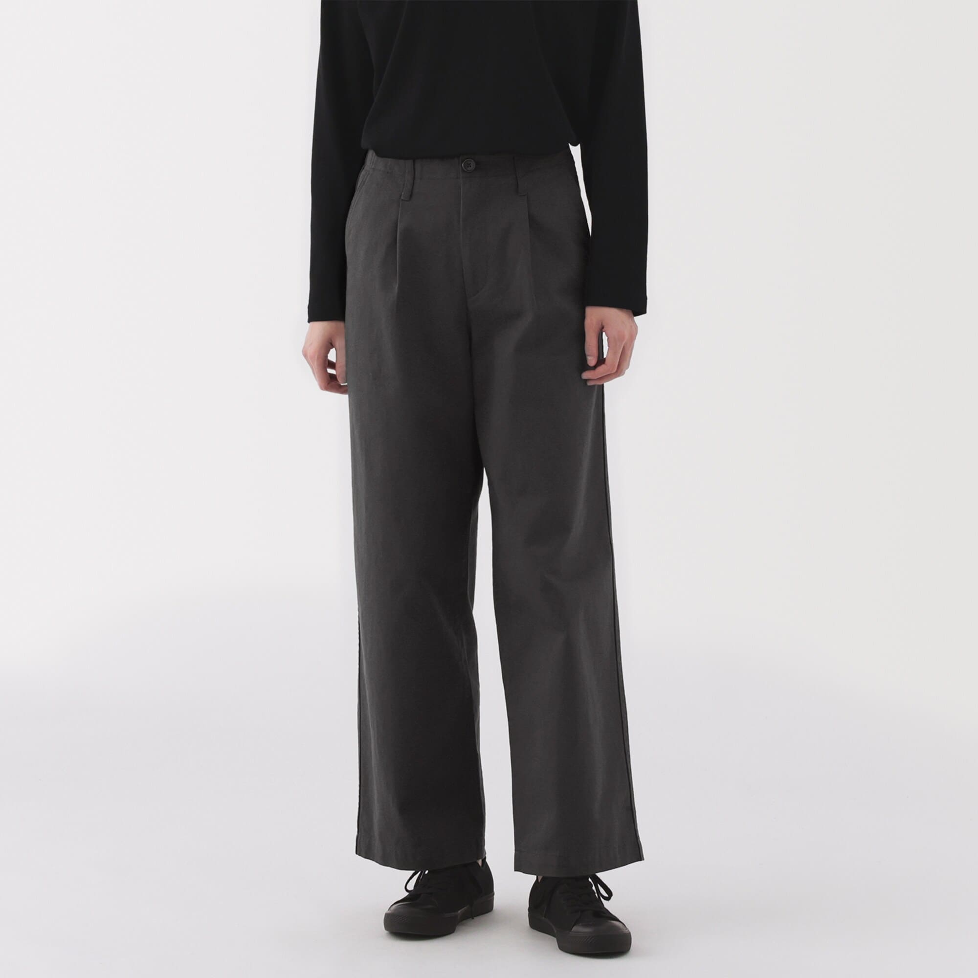 婦人　ムラ糸　チノタックワイドパンツ　股下長め