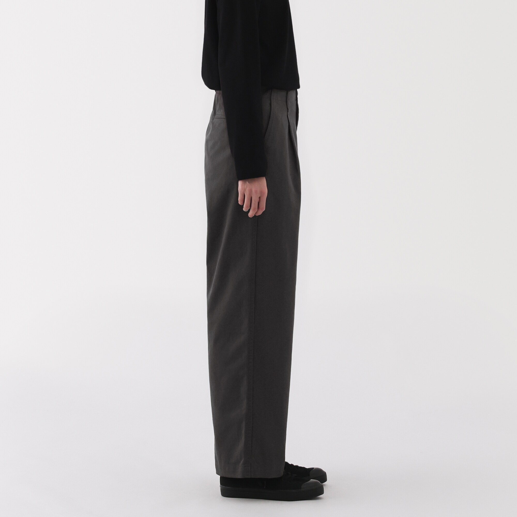 婦人　ムラ糸　チノタックワイドパンツ　股下長め