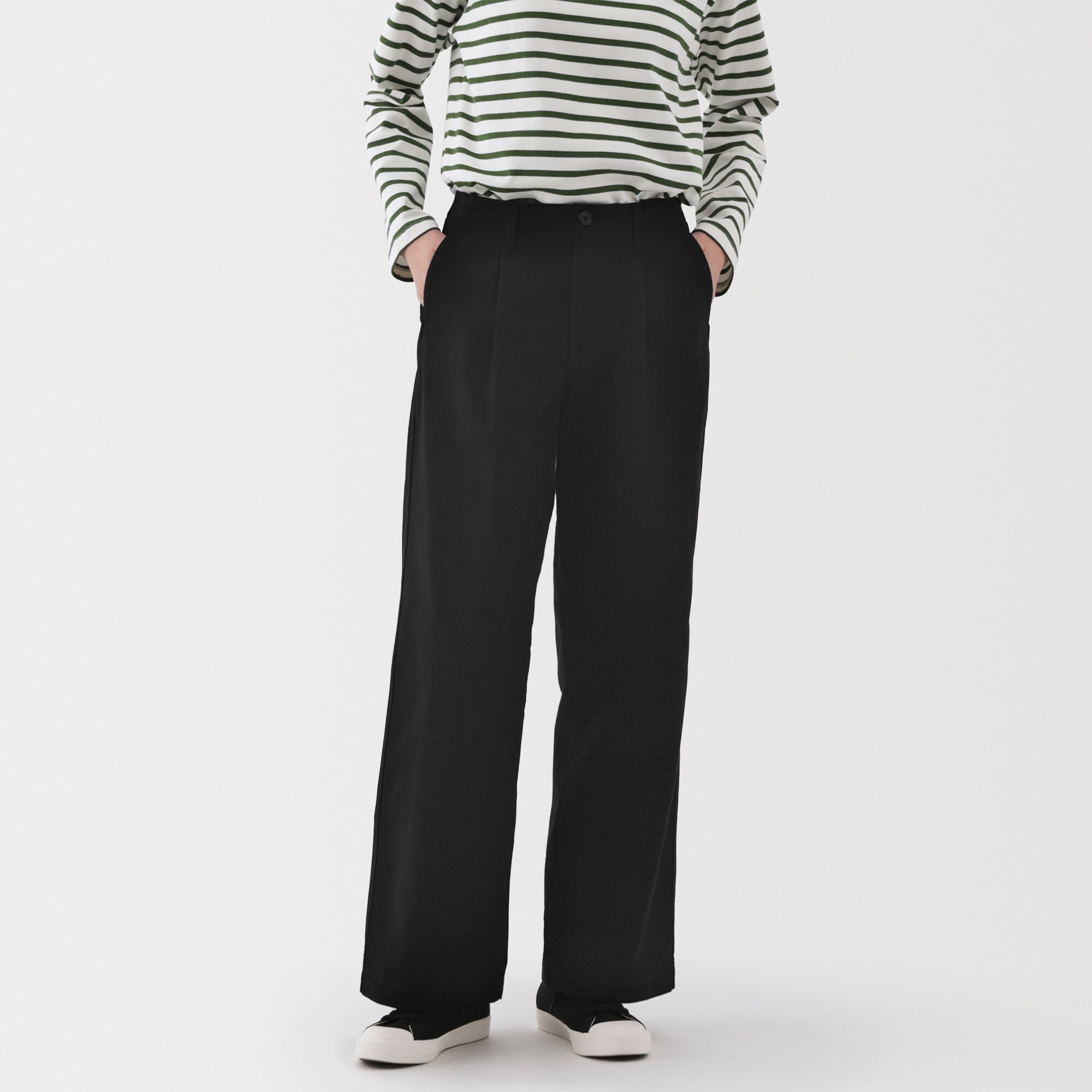 婦人　ムラ糸　チノタックワイドパンツ　股下長め