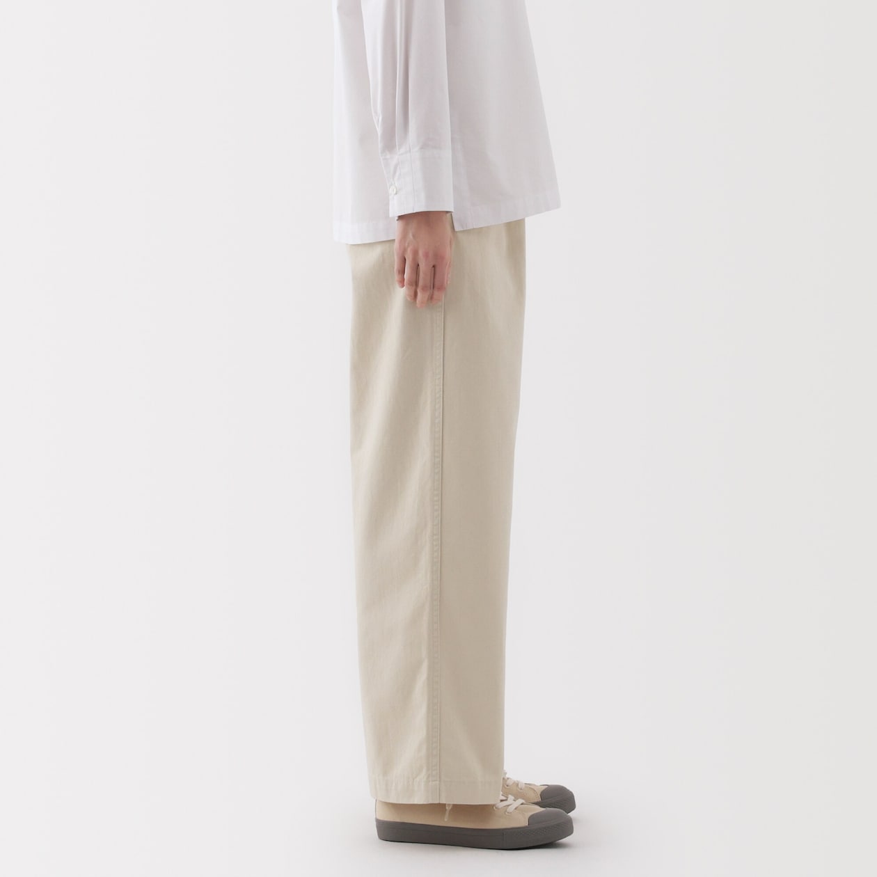 婦人　ムラ糸　チノタックワイドパンツ