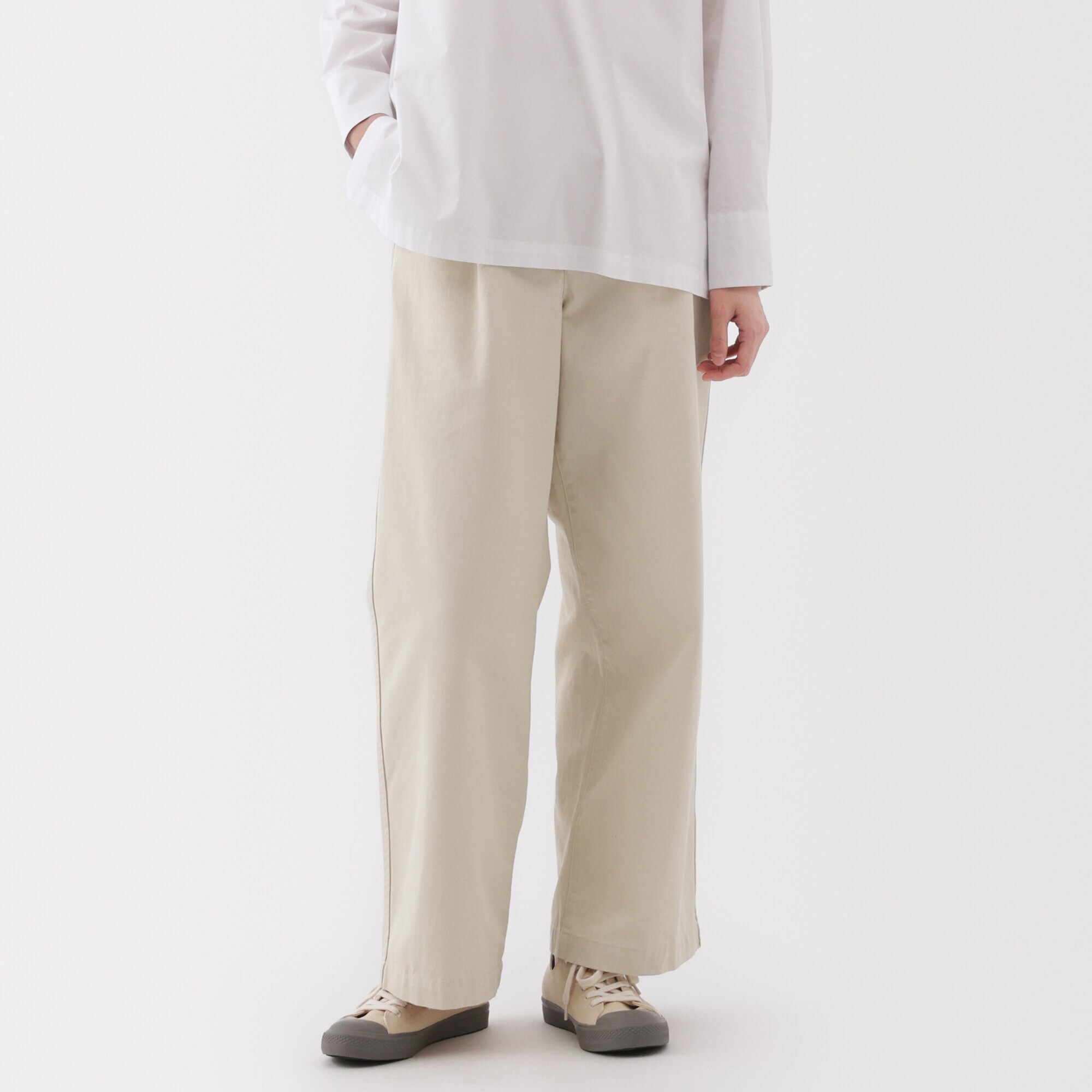 婦人　ムラ糸　チノタックワイドパンツ　股下長め