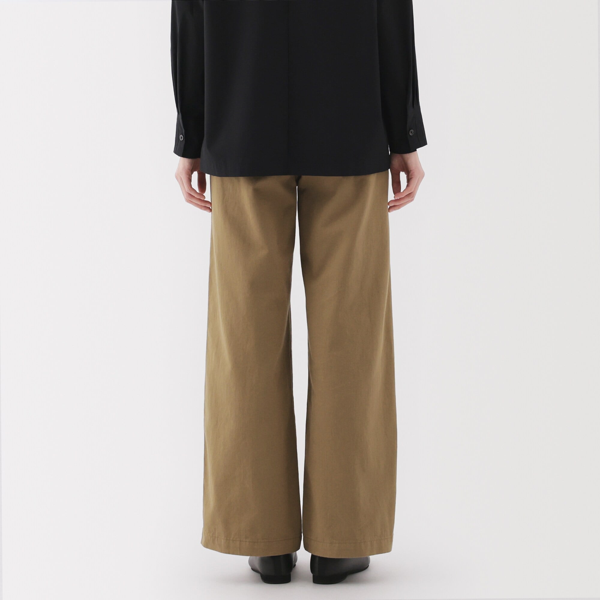 婦人　ムラ糸　チノタックワイドパンツ　股下長め