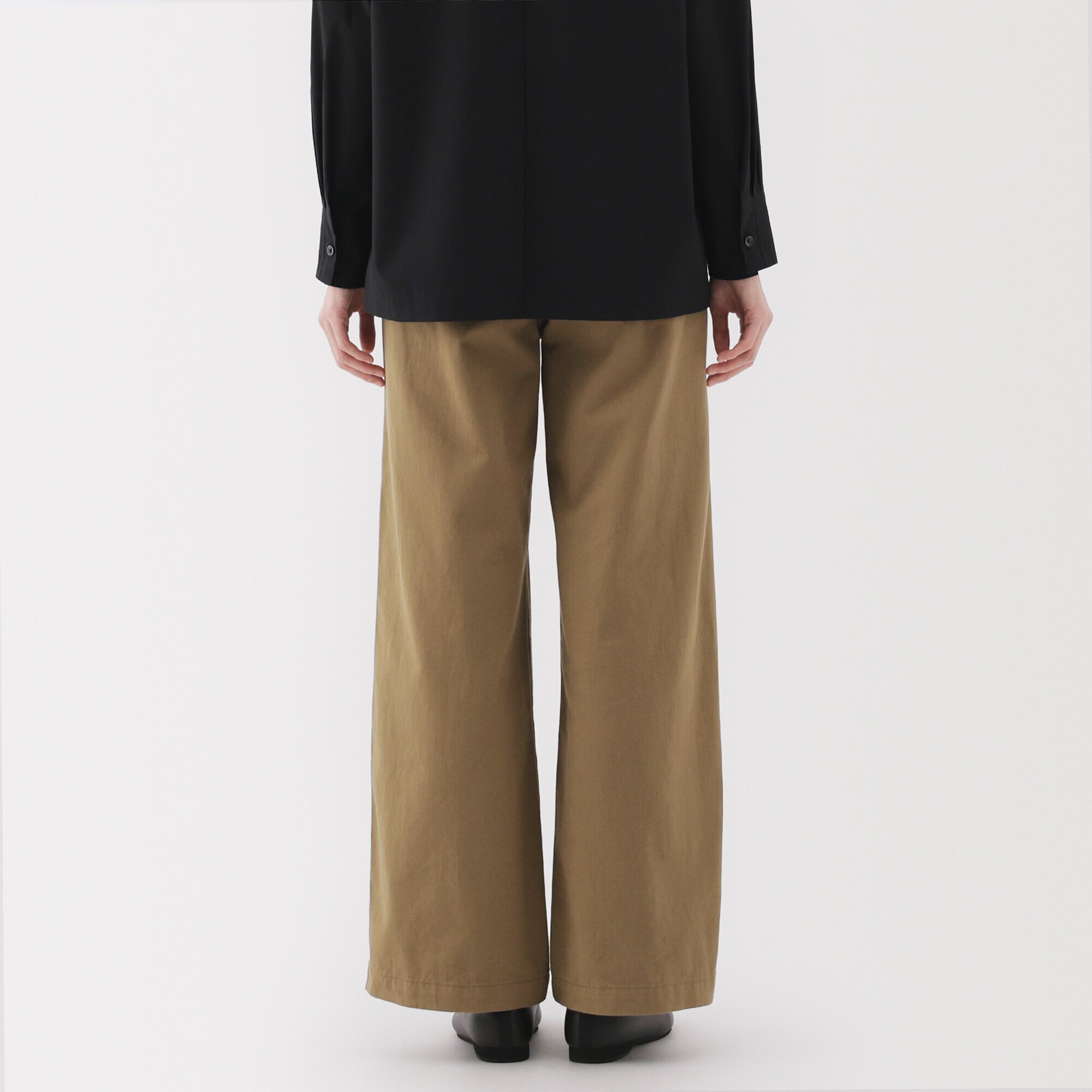 婦人　ムラ糸　チノタックワイドパンツ　股下長め