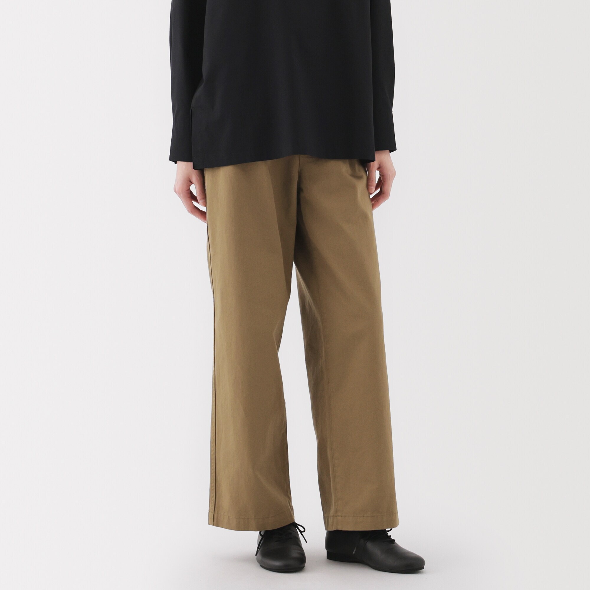 婦人　ムラ糸　チノタックワイドパンツ　股下長め