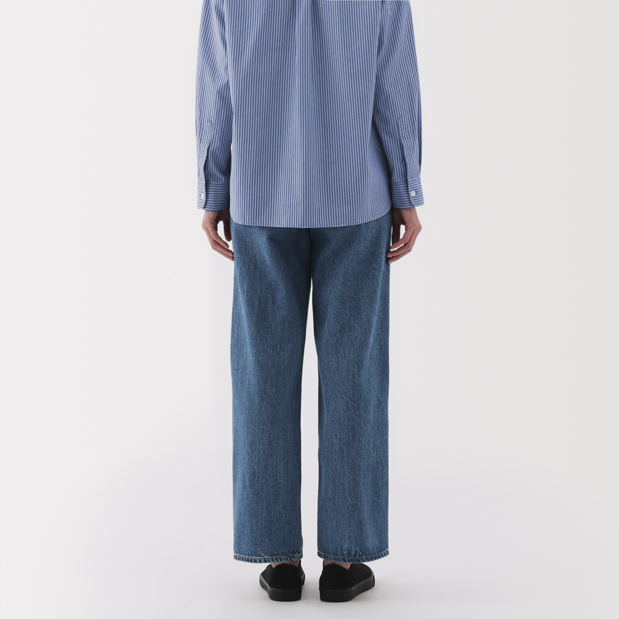 オリーブグリーン ストレートパンツ ウエストゴム付き無印良品M