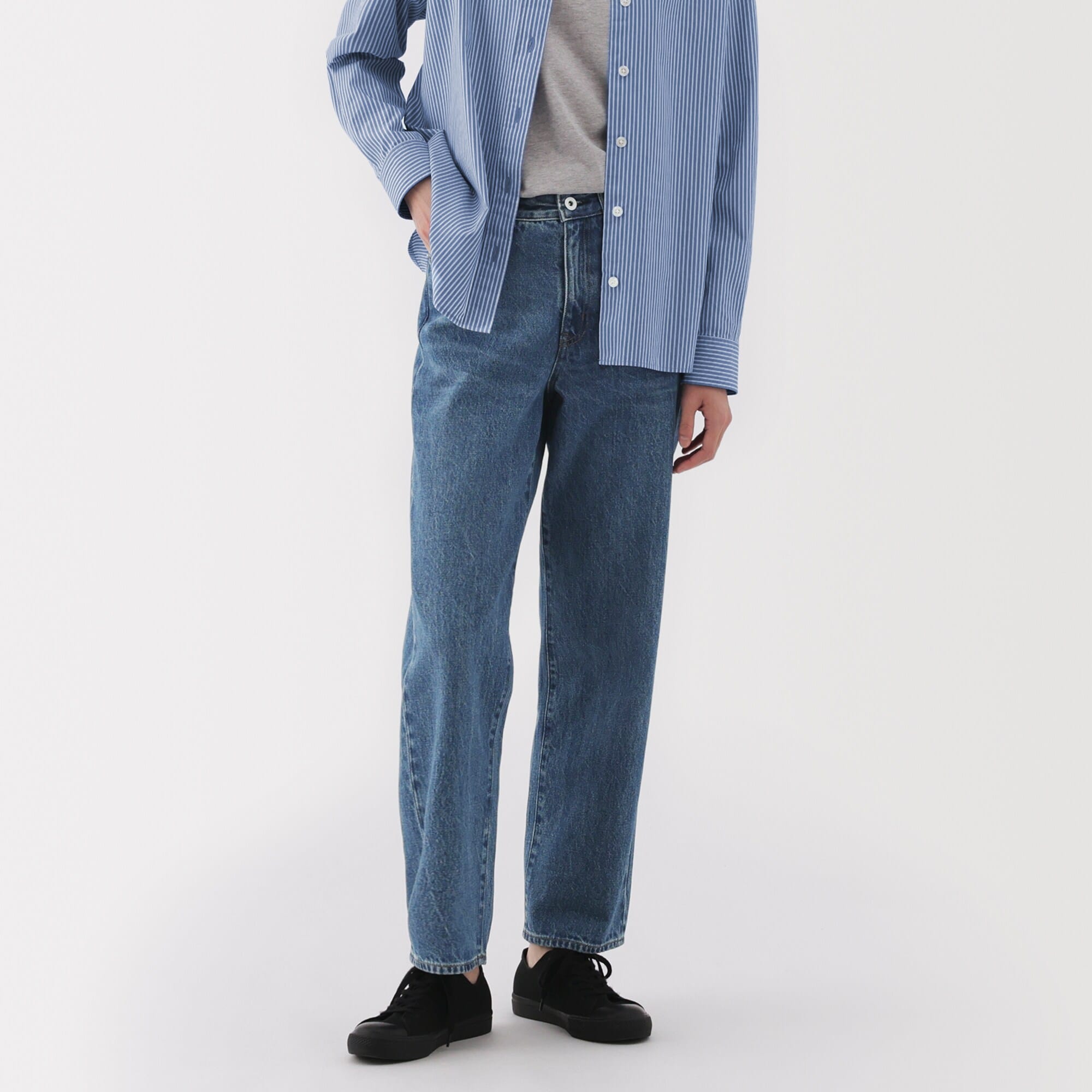 婦人 木の実から作ったカポック混 デニムストレートパンツ 股下