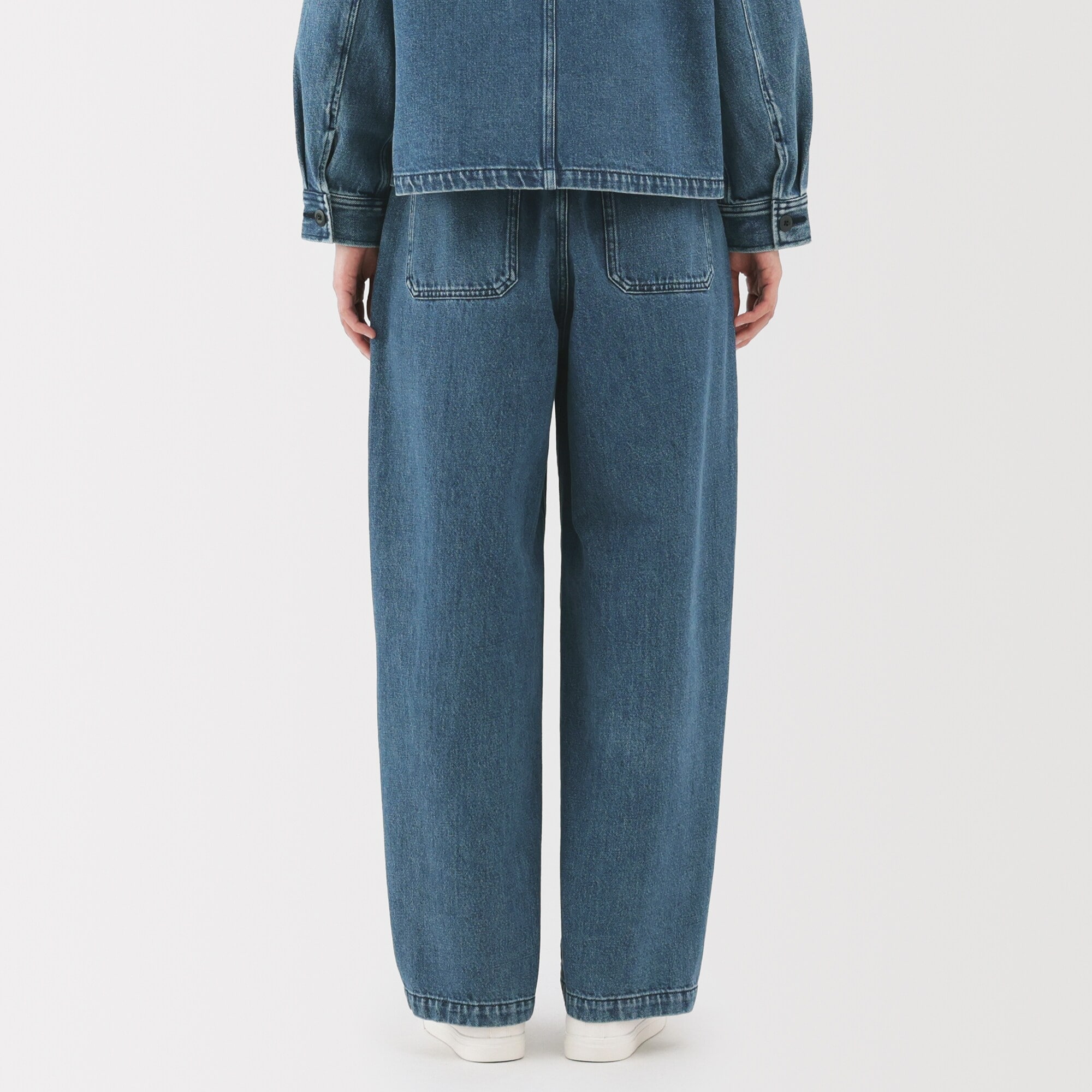 婦人　木の実から作ったカポック混　デニムワイドテーパードパンツ