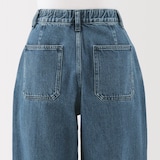 婦人　木の実から作ったカポック混　デニムワイドテーパードパンツ