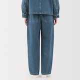 婦人　木の実から作ったカポック混　デニムワイドテーパードパンツ