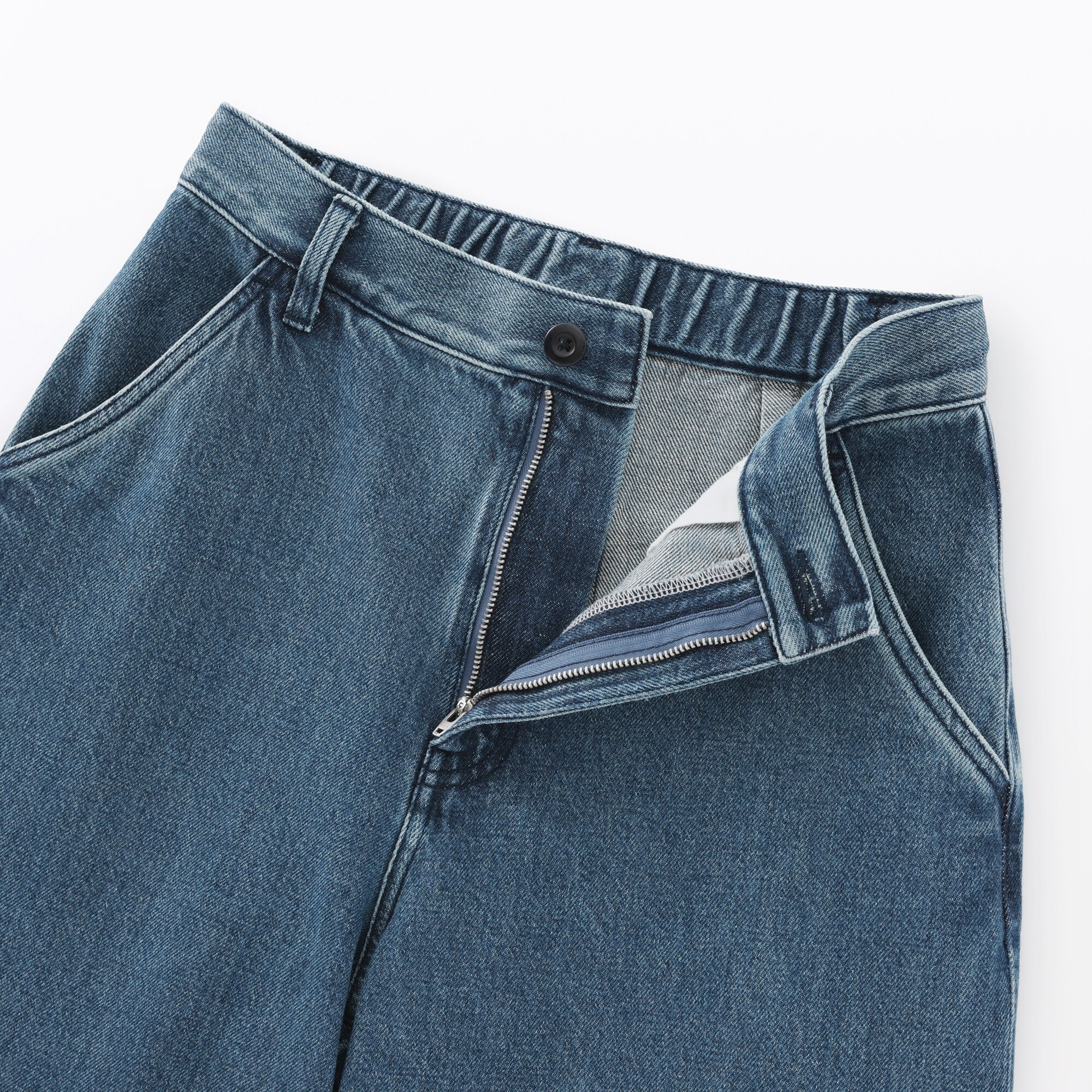 婦人　木の実から作ったカポック混　デニムワイドテーパードパンツ