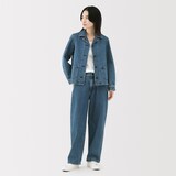 婦人　木の実から作ったカポック混　デニムワイドテーパードパンツ