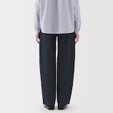 婦人　木の実から作ったカポック混　デニムワイドテーパードパンツ