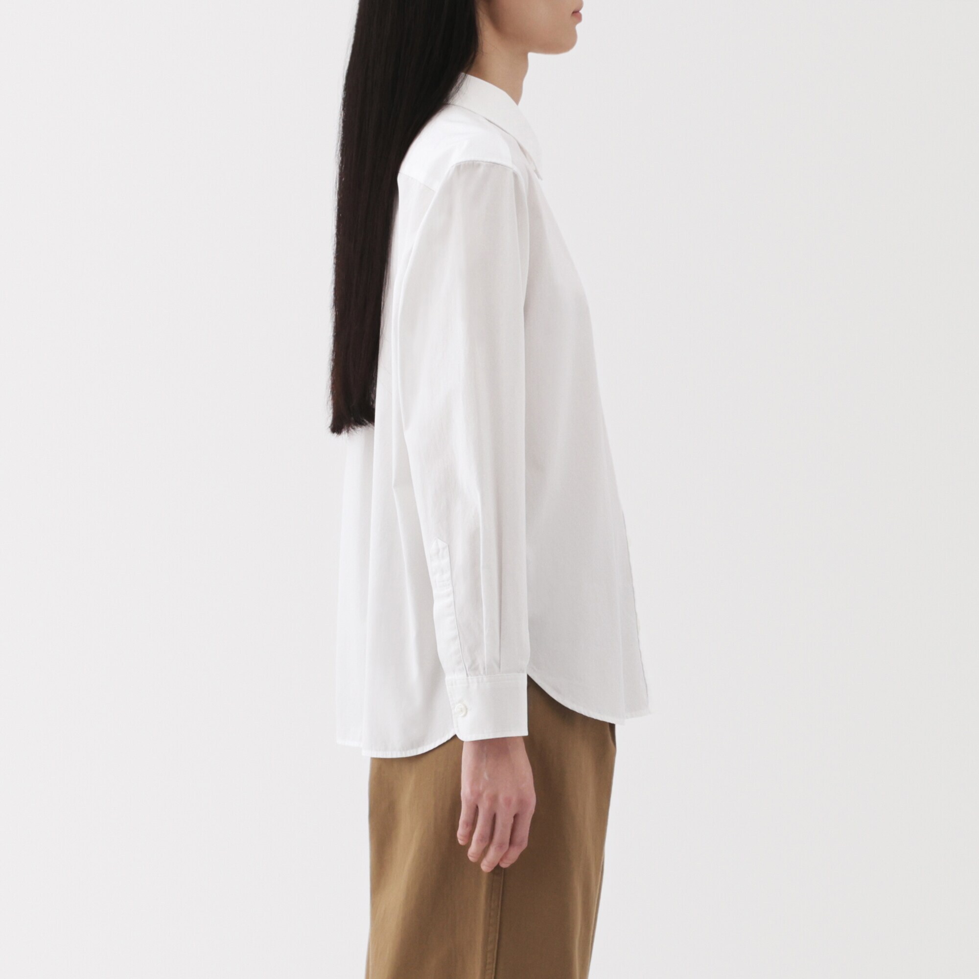 婦人　洗いざらし　ブロードレギュラーカラー長袖シャツ