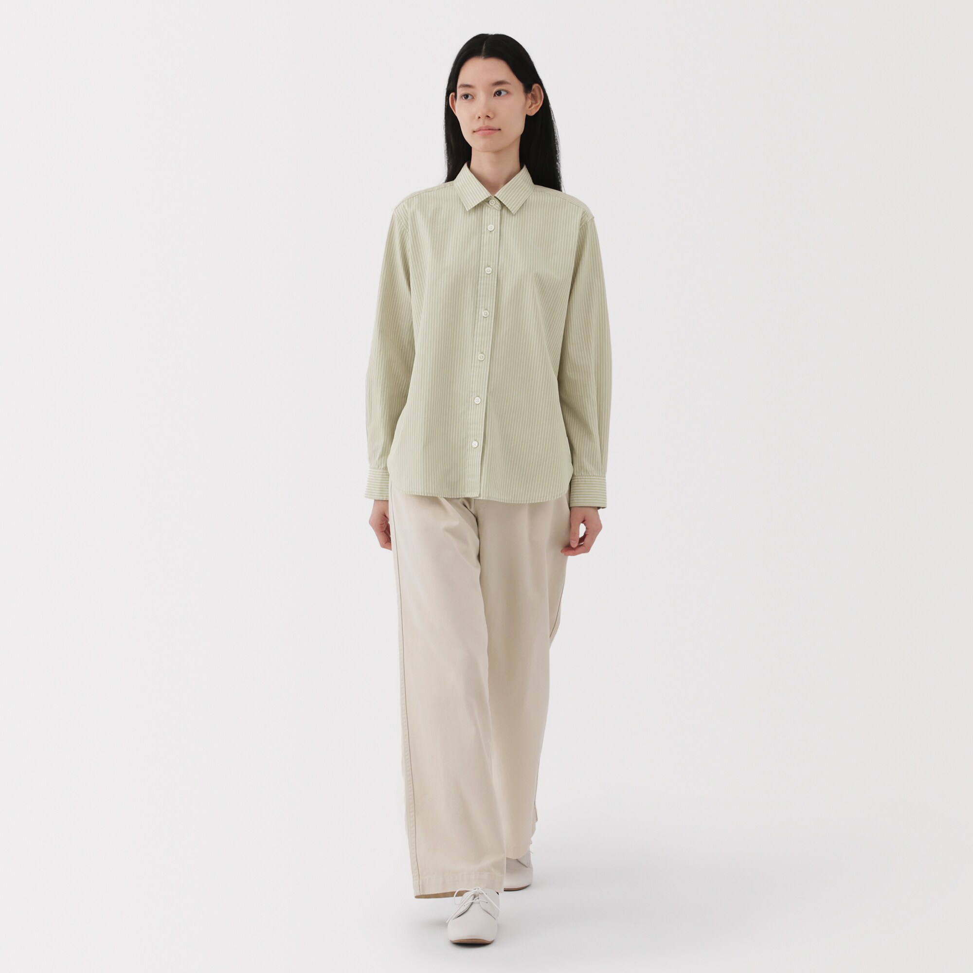 婦人　洗いざらし　ブロードレギュラーカラー長袖シャツ