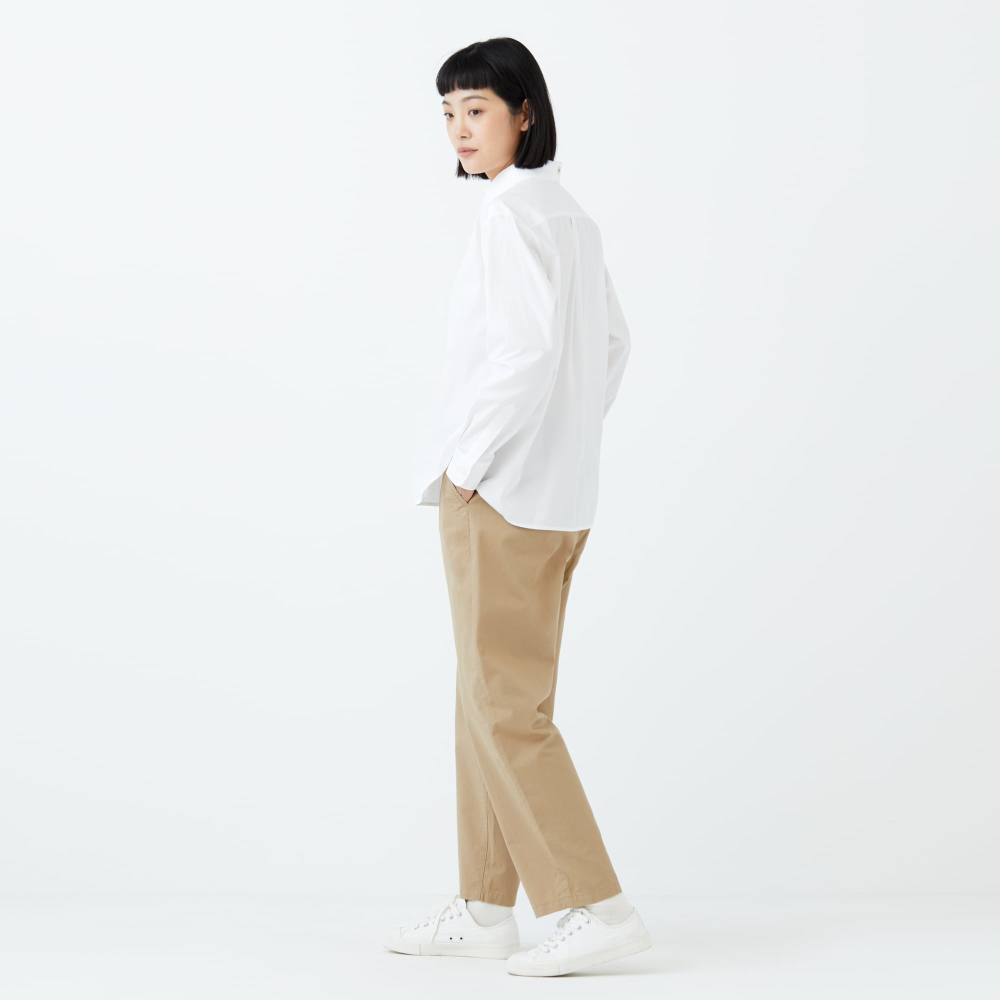 婦人　洗いざらし　ブロードレギュラーカラー長袖シャツ