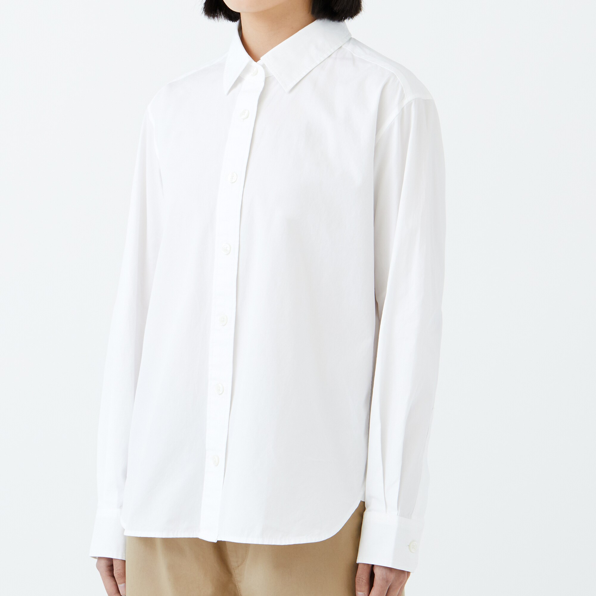 婦人　洗いざらし　ブロードレギュラーカラー長袖シャツ